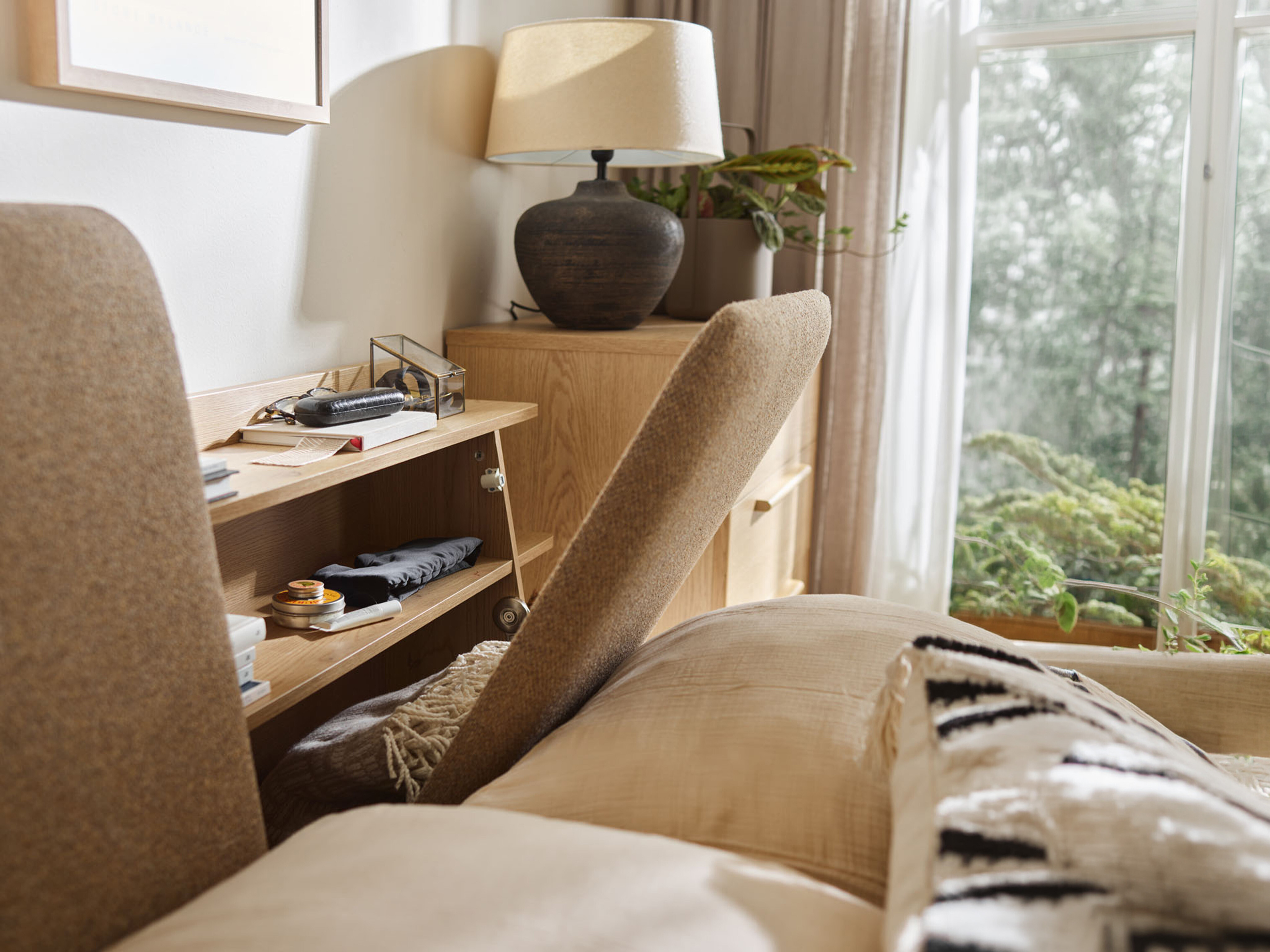 Bett Ruvcamu 109 (Eichenholzoptik + Taupe)