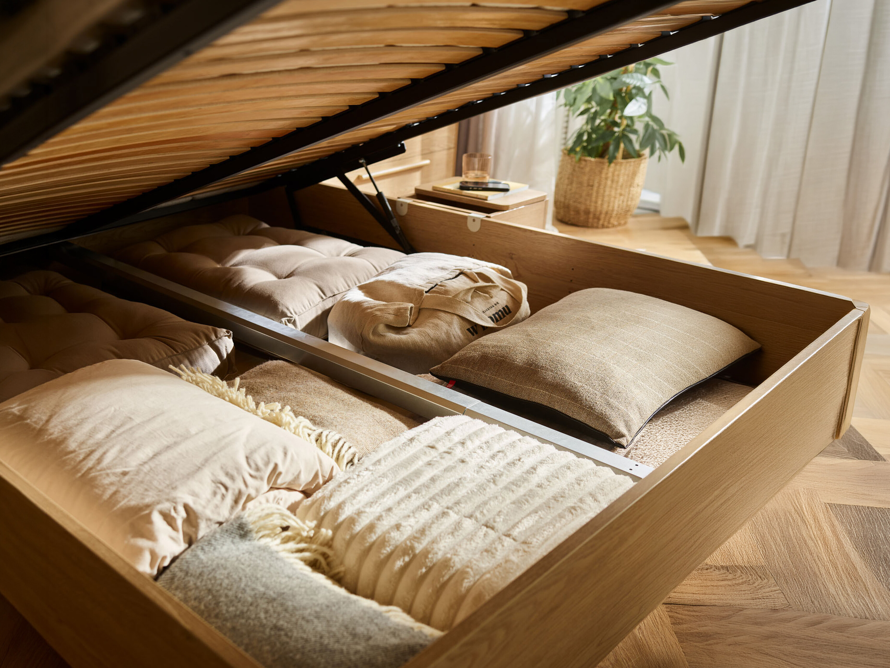 Bett Ruvcamu 109 (Eichenholzoptik + Taupe)