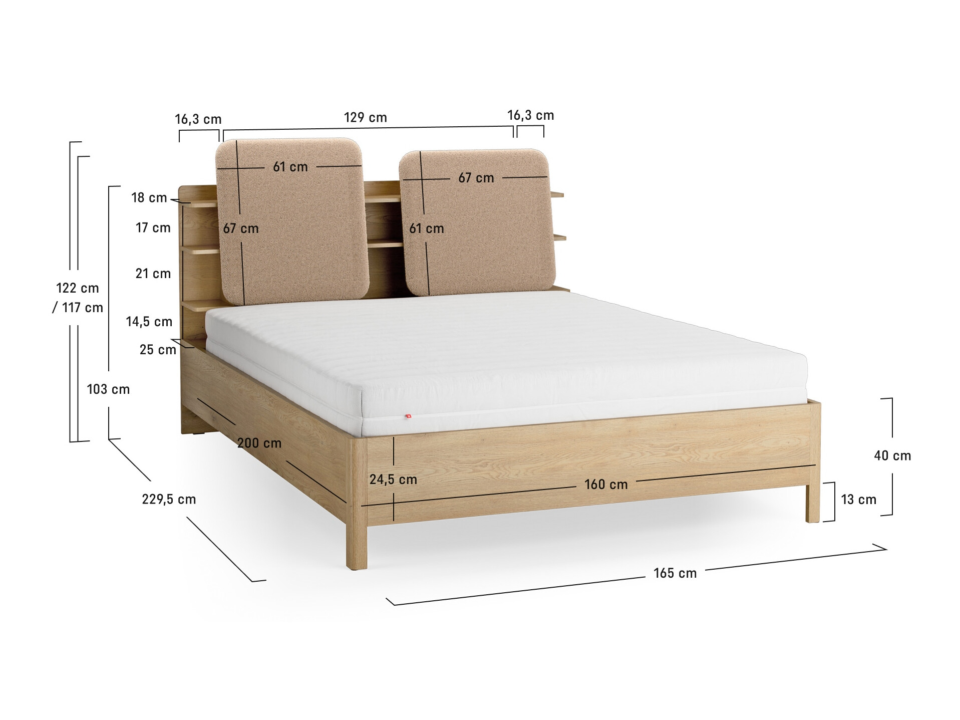 Bett Ruvcamu 109 (Eichenholzoptik + Taupe)