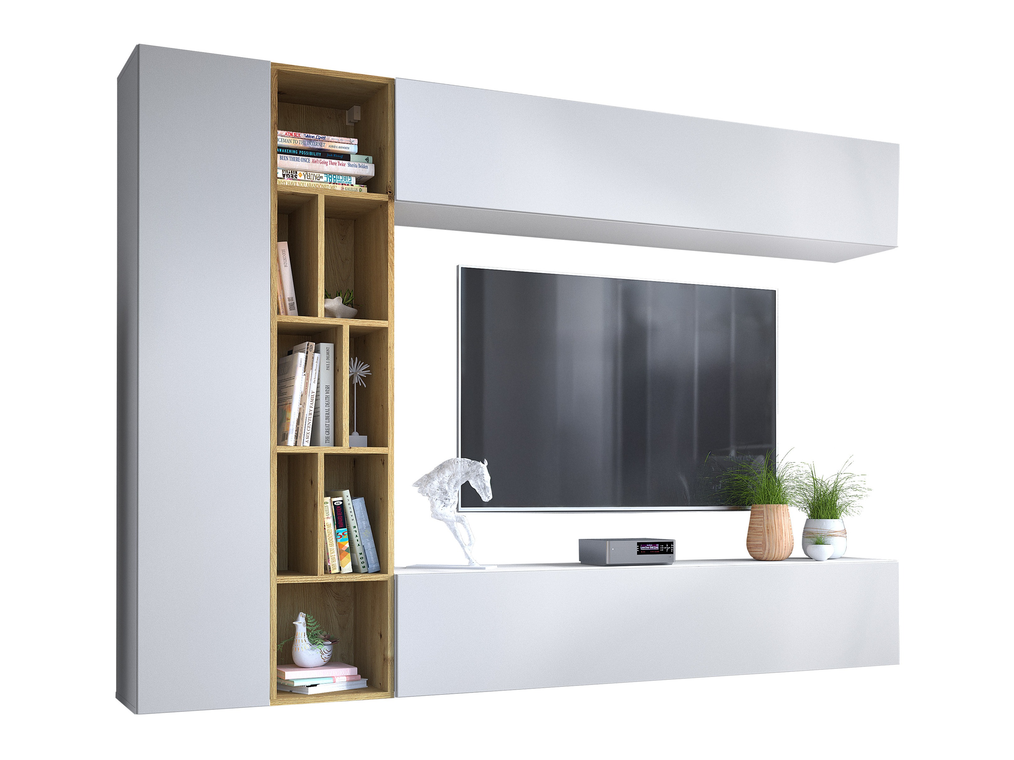 Wohnzimmer-Set Comfivo Natura (Weiss + Artisan-Eiche)