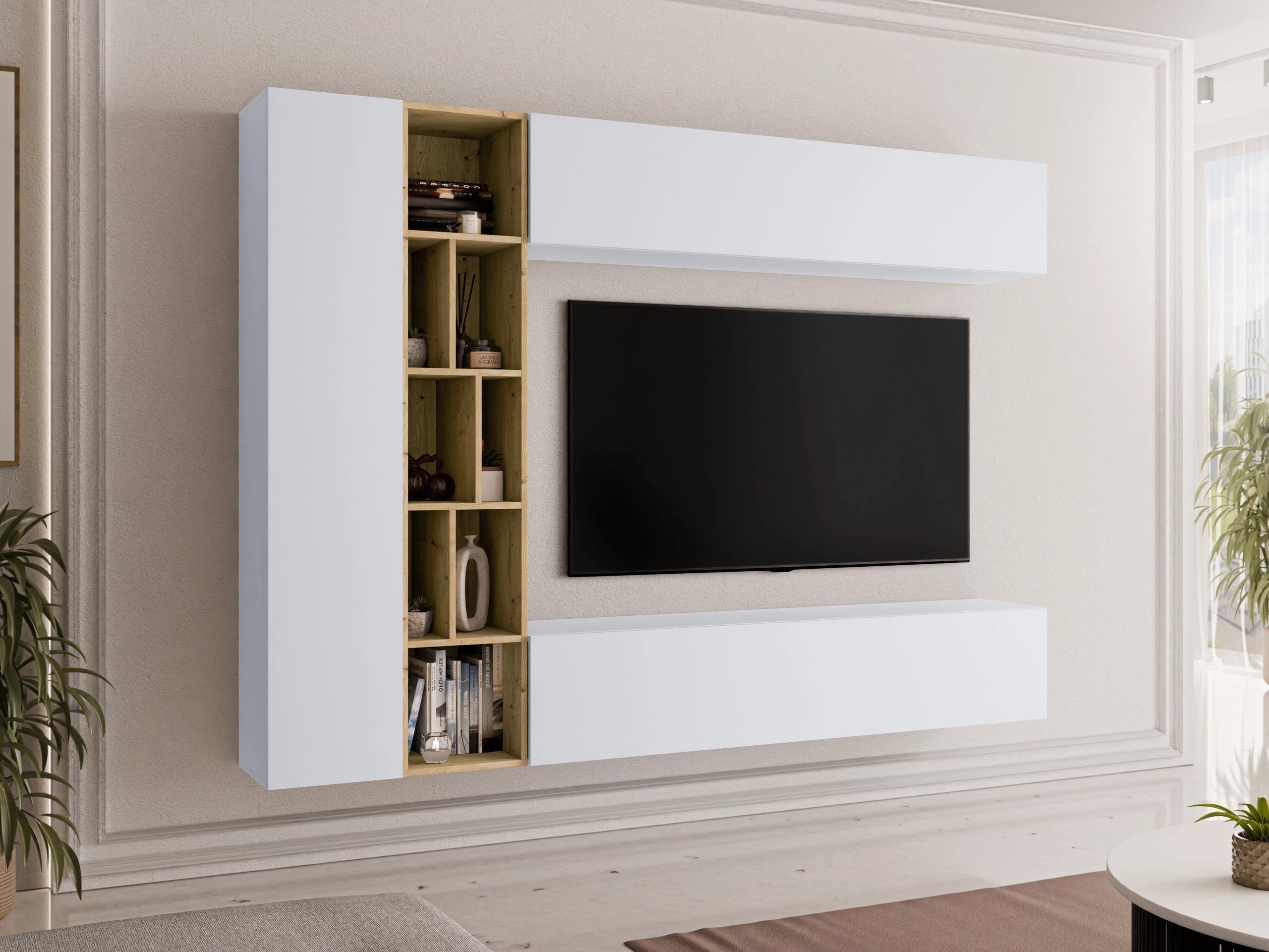 Wohnzimmer-Sets Comfivo Natura (Weiss + Artisan Eichenholzoptik)
