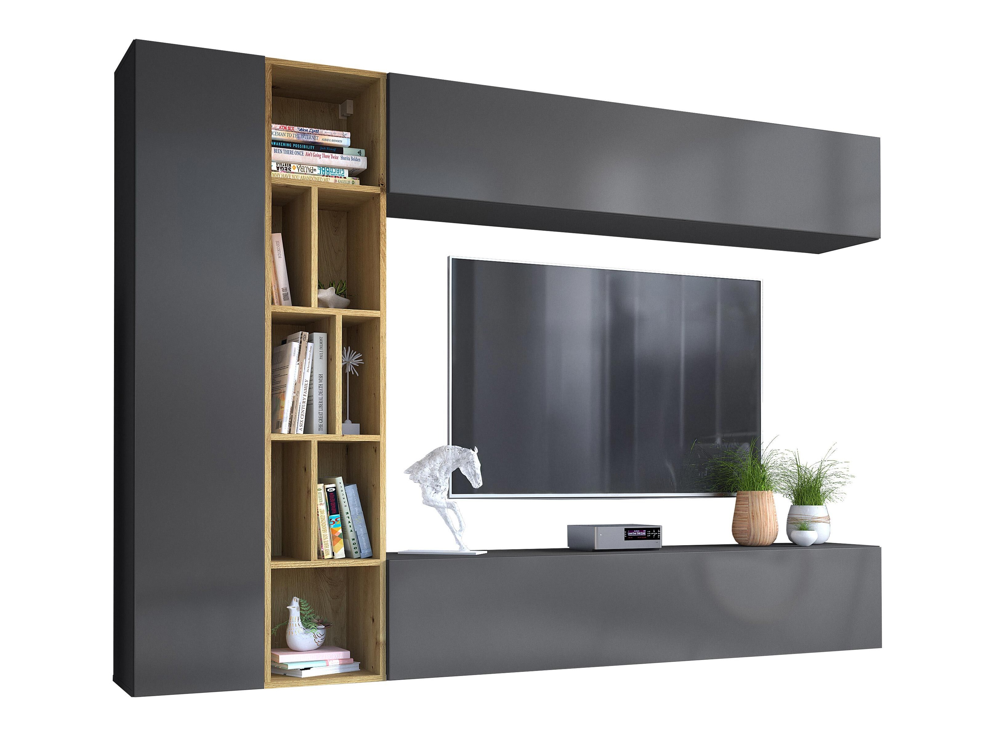 Wohnzimmer-Set Comfivo Natura (Grau + Artisan-Eiche)