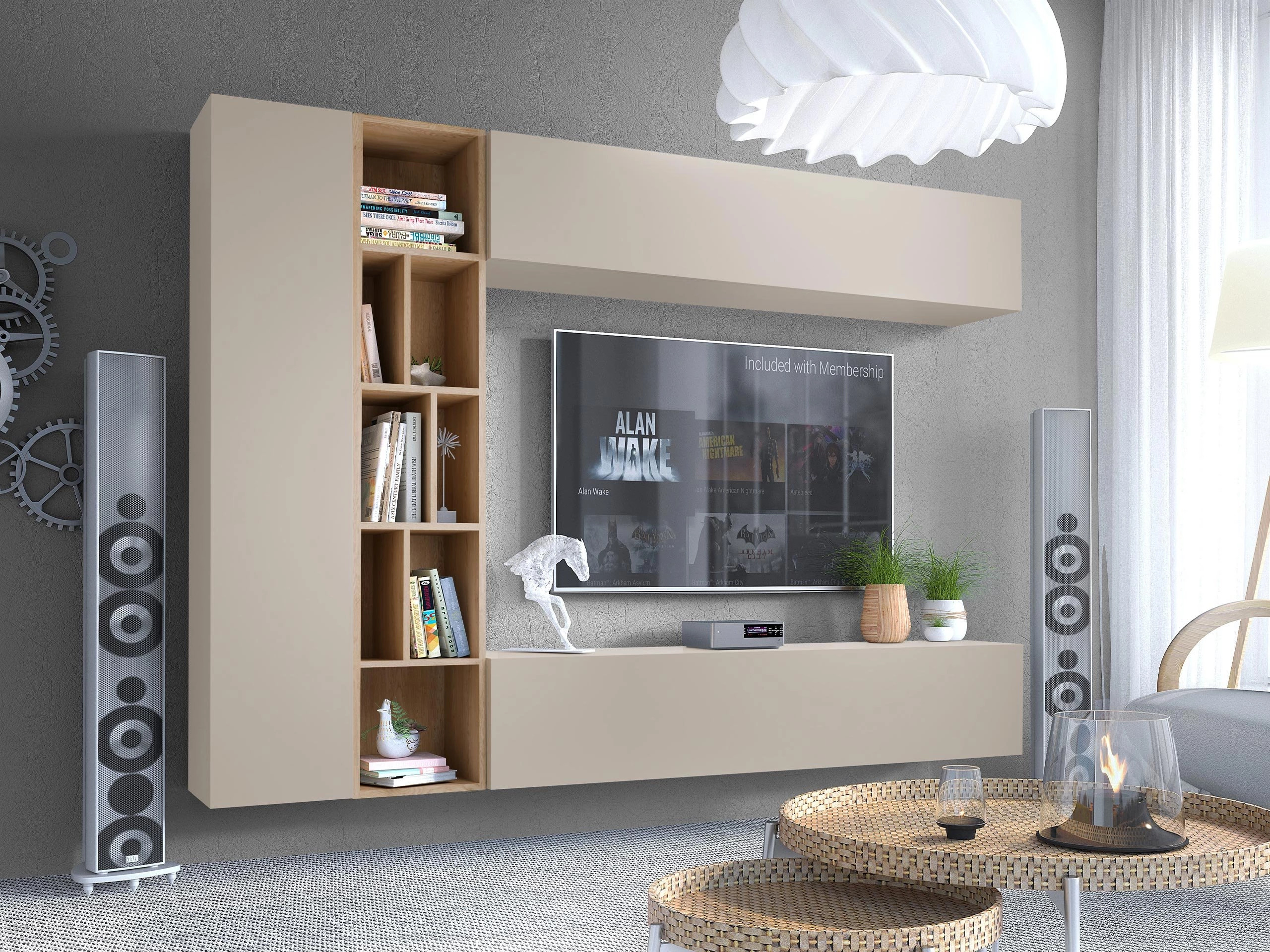 Wohnzimmer-Set Comfivo Natura (Kaschmir + Cremona-Eiche)