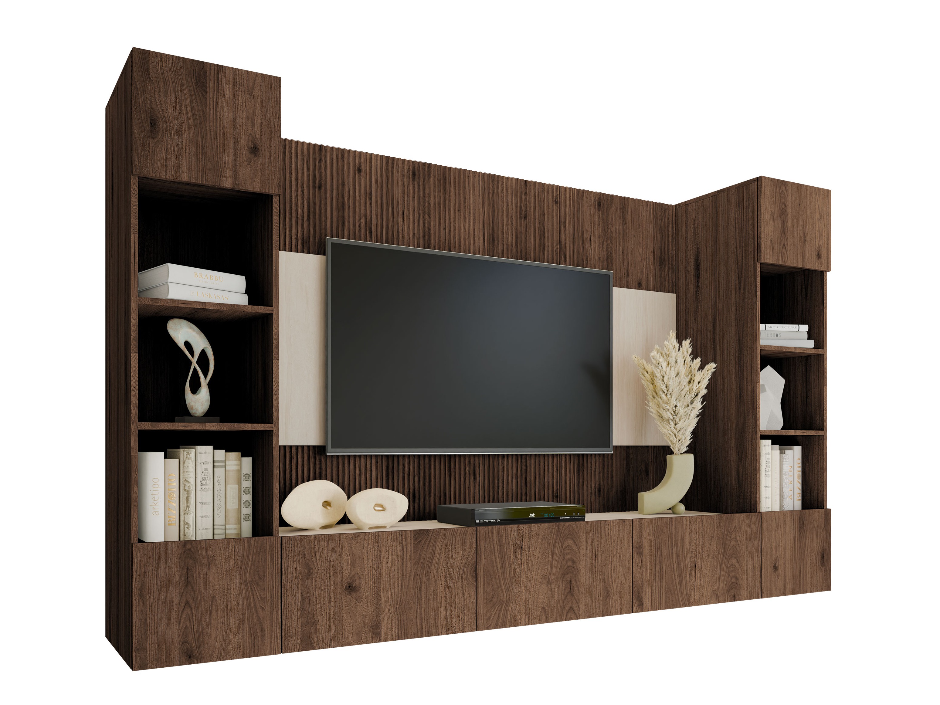 Wohnzimmer-Set Comfivo Salix I (Walnussholzoptik + Hell Travertine)