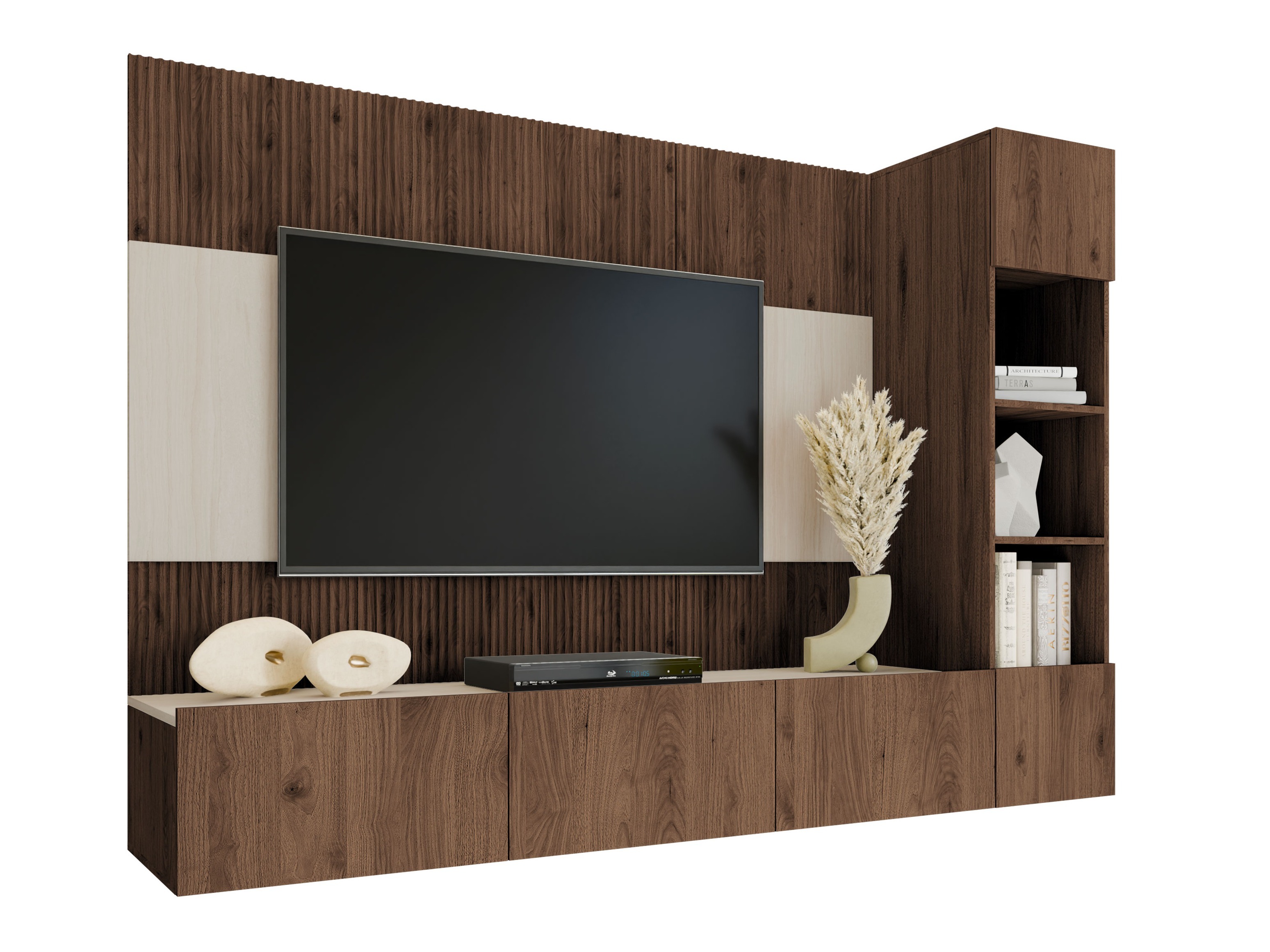 Wohnzimmer-Set Comfivo Salix II (Walnussholzoptik + Hell Travertine)