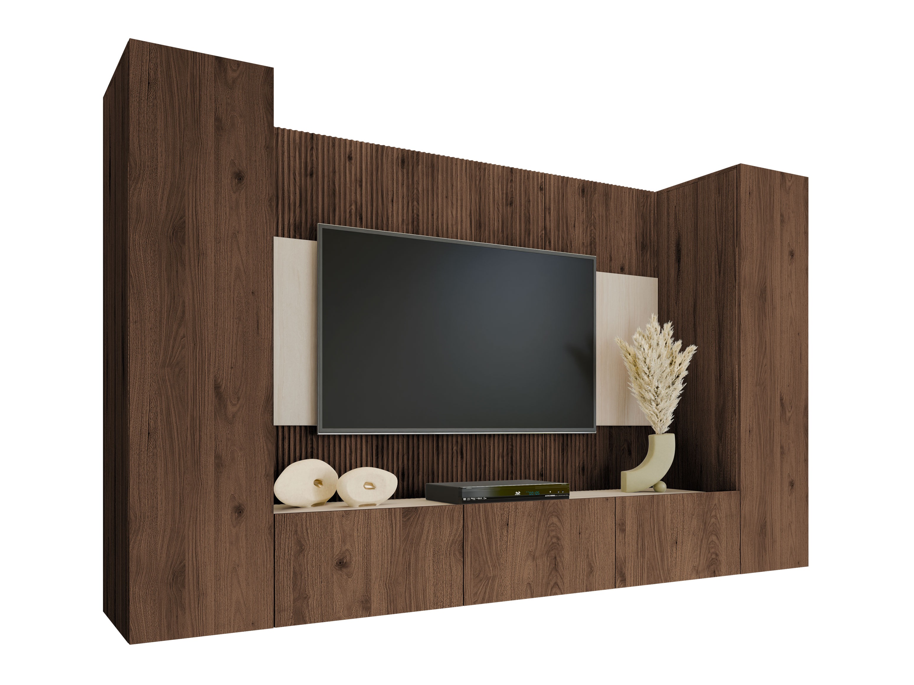 Wohnzimmer-Set Comfivo Salix V (Walnussholzoptik + Hell Travertine)