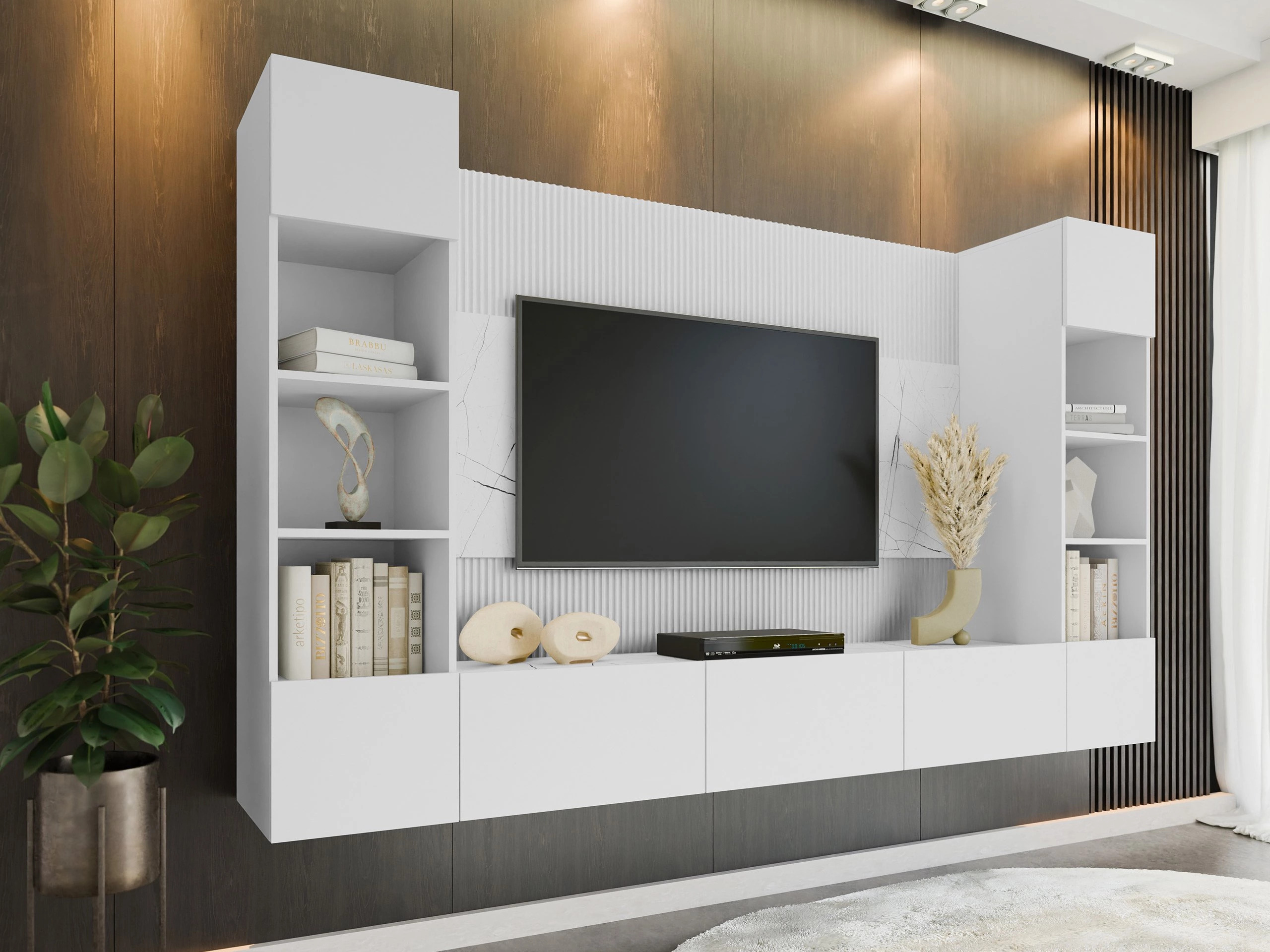 Wohnzimmer-Sets Comfivo Salix I (Weiss + Weisser Marmor)