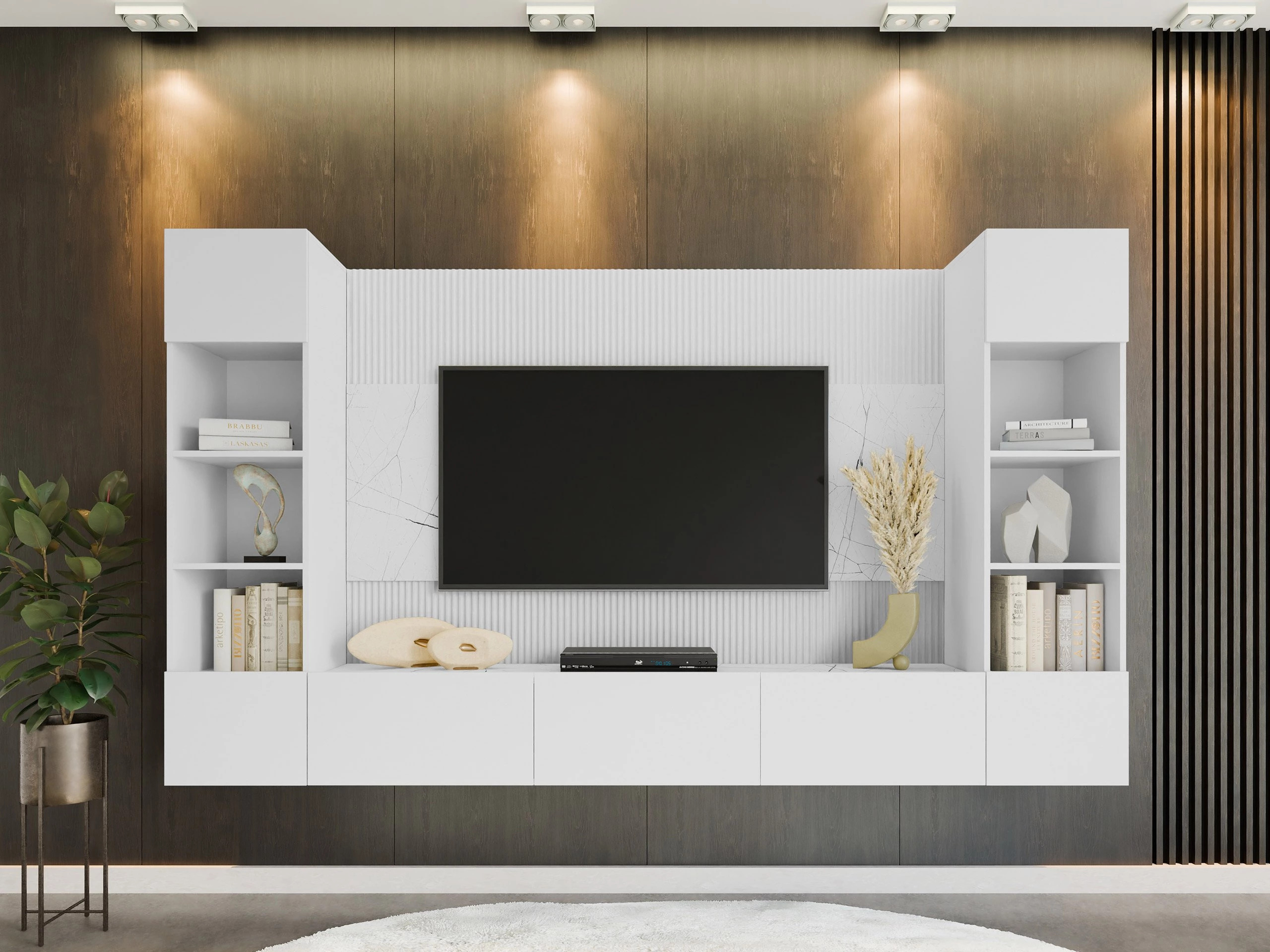 Wohnzimmer-Sets Comfivo Salix I (Weiss + Weisser Marmor)