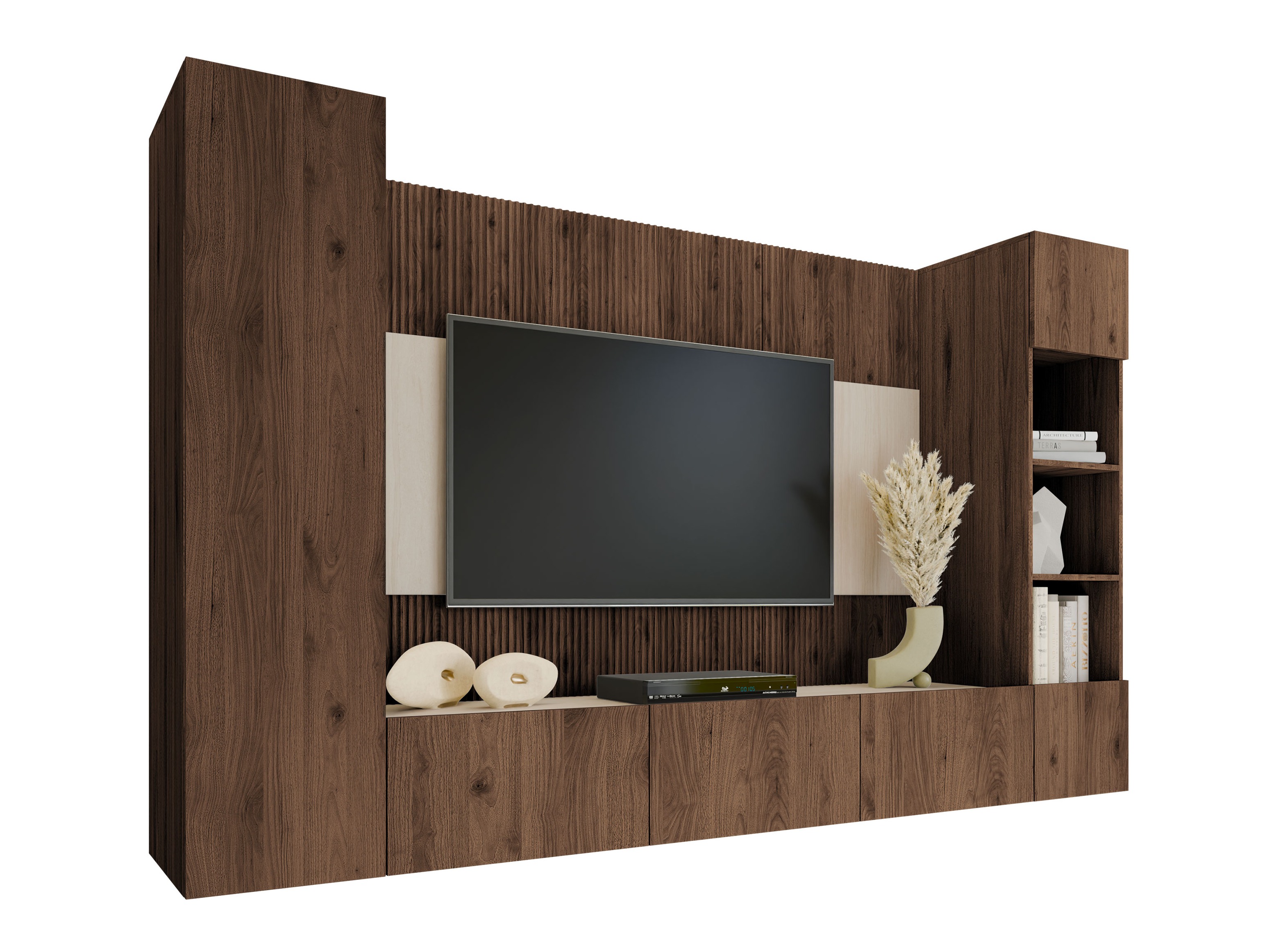 Wohnzimmer-Sets Comfivo Salix IV (Walnussholzoptik + Heller Travertin)