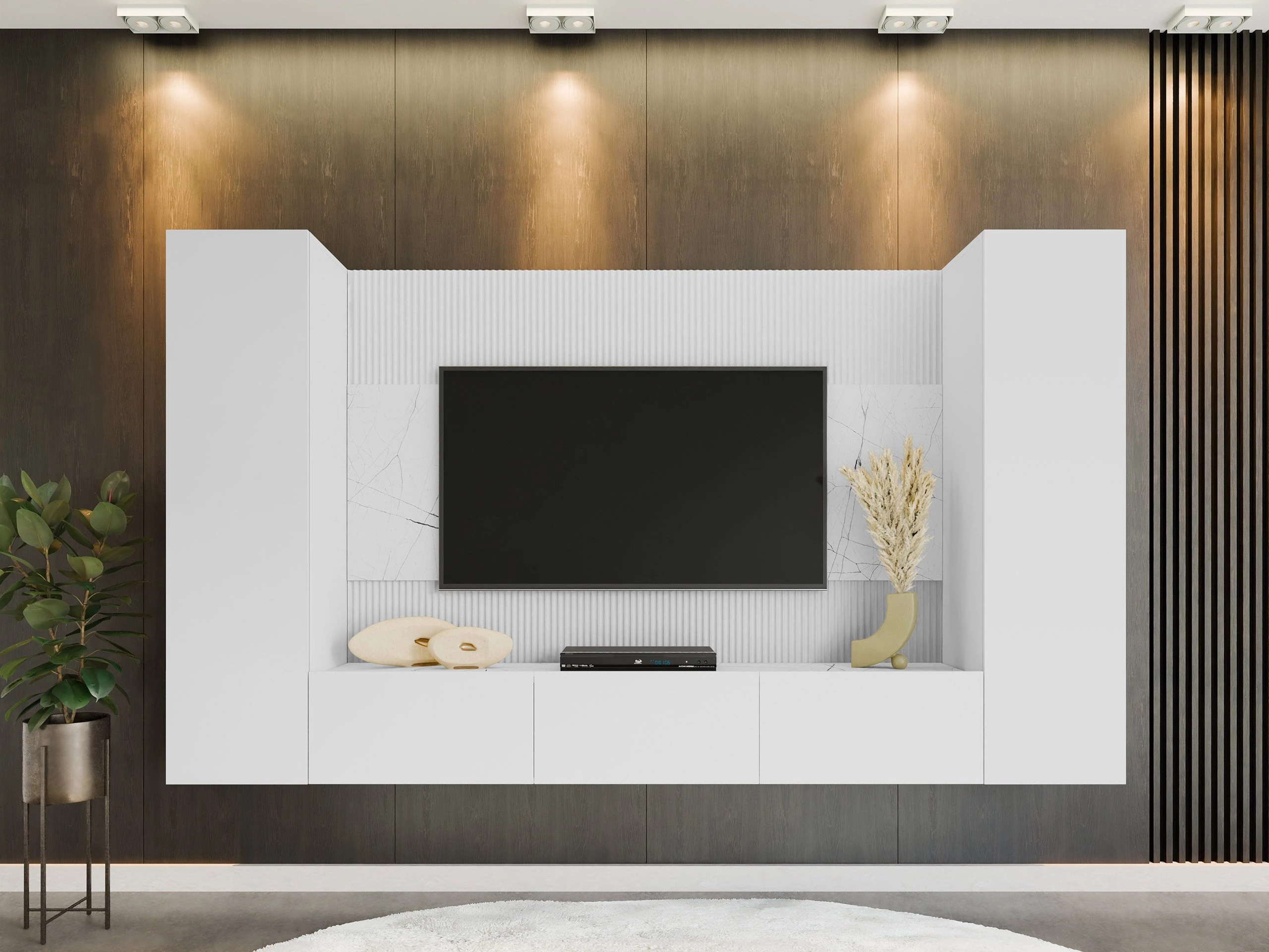 Wohnzimmer-Sets Comfivo Salix V (Weiss + Weisser Marmor)