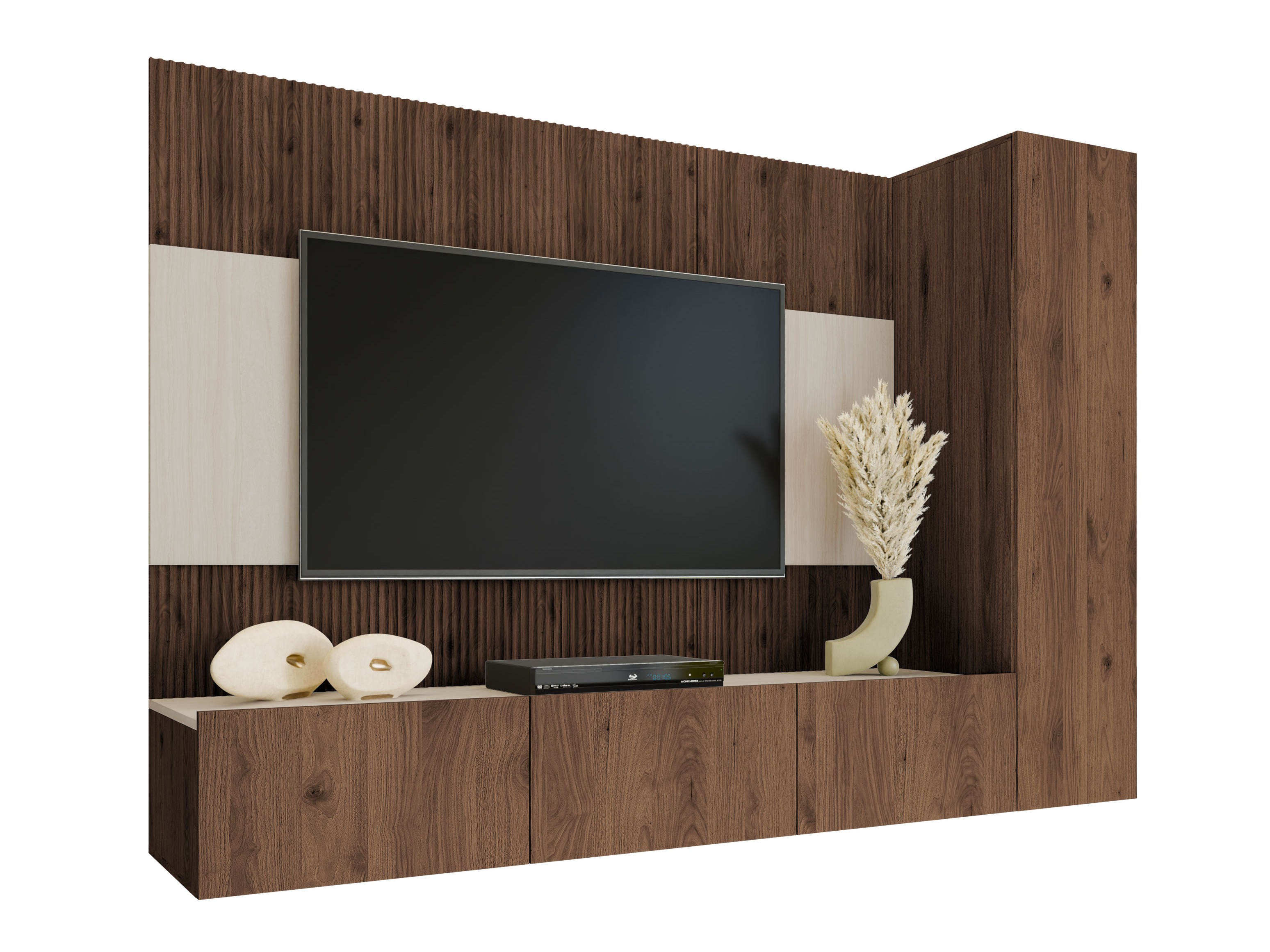 Wohnzimmer-Sets Comfivo Salix VI (Walnussholzoptik + Heller Travertin)