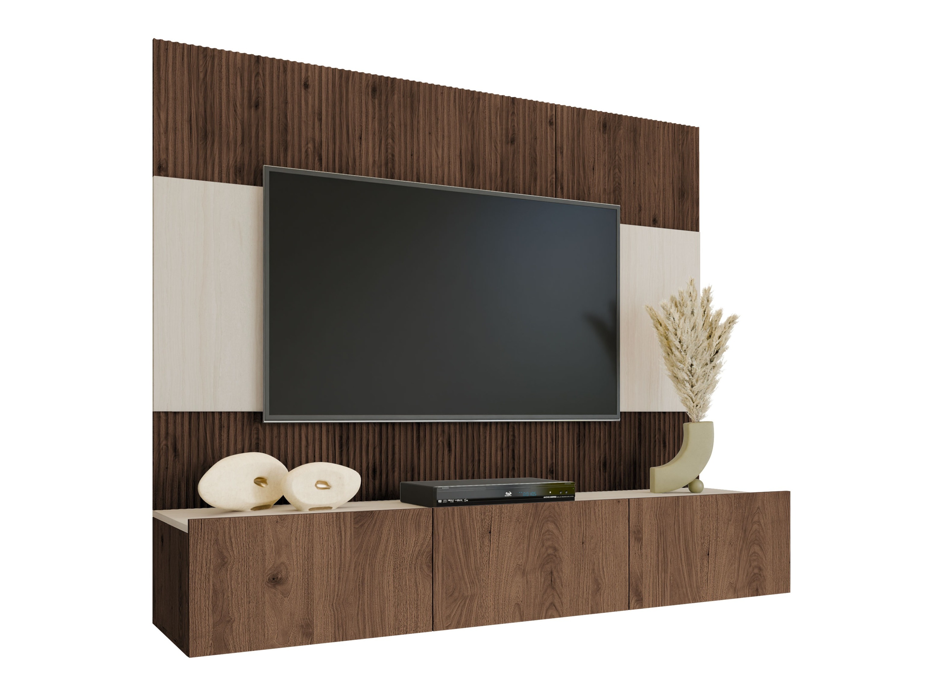 Wohnzimmer-Sets Comfivo Salix (Walnussholzoptik + Heller Travertin)