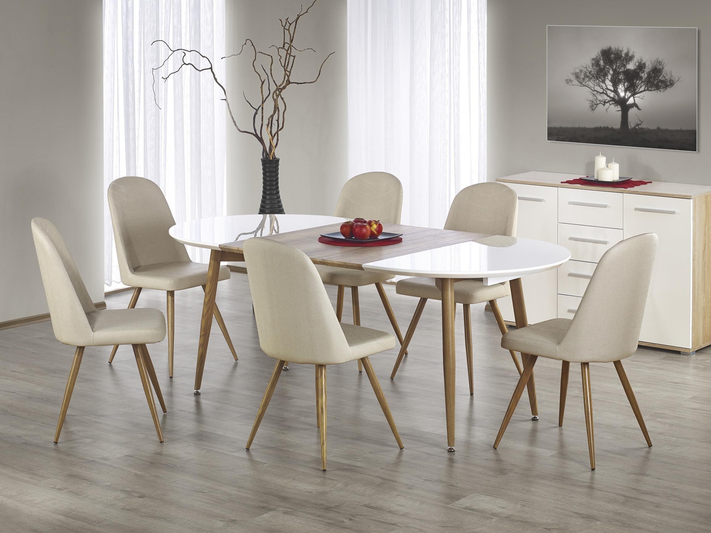 Tisch Houston Humus (Weiss + Eichenholzoptik Honig)
