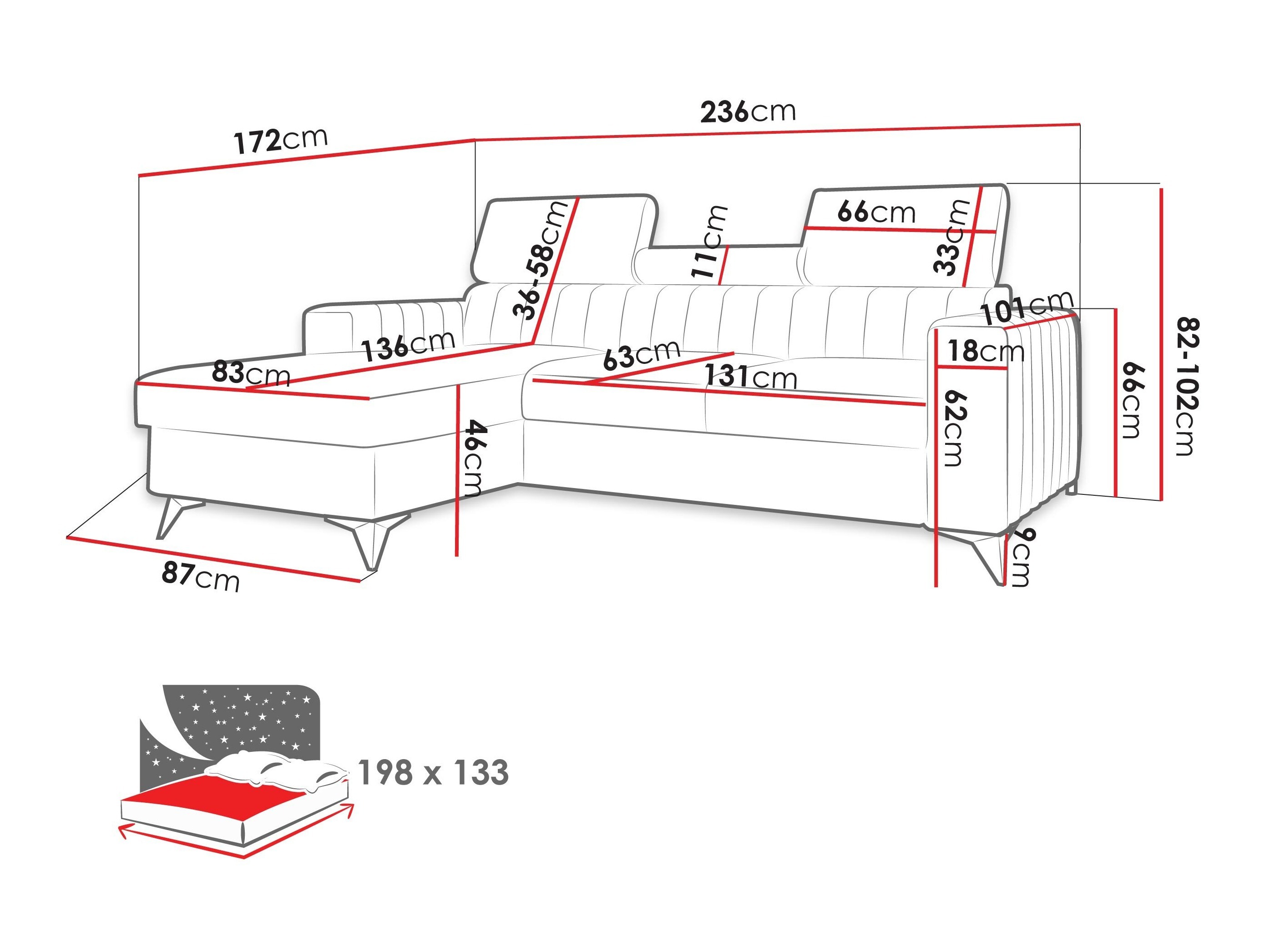 Ecksofa Columbus 170 (Mono 232)