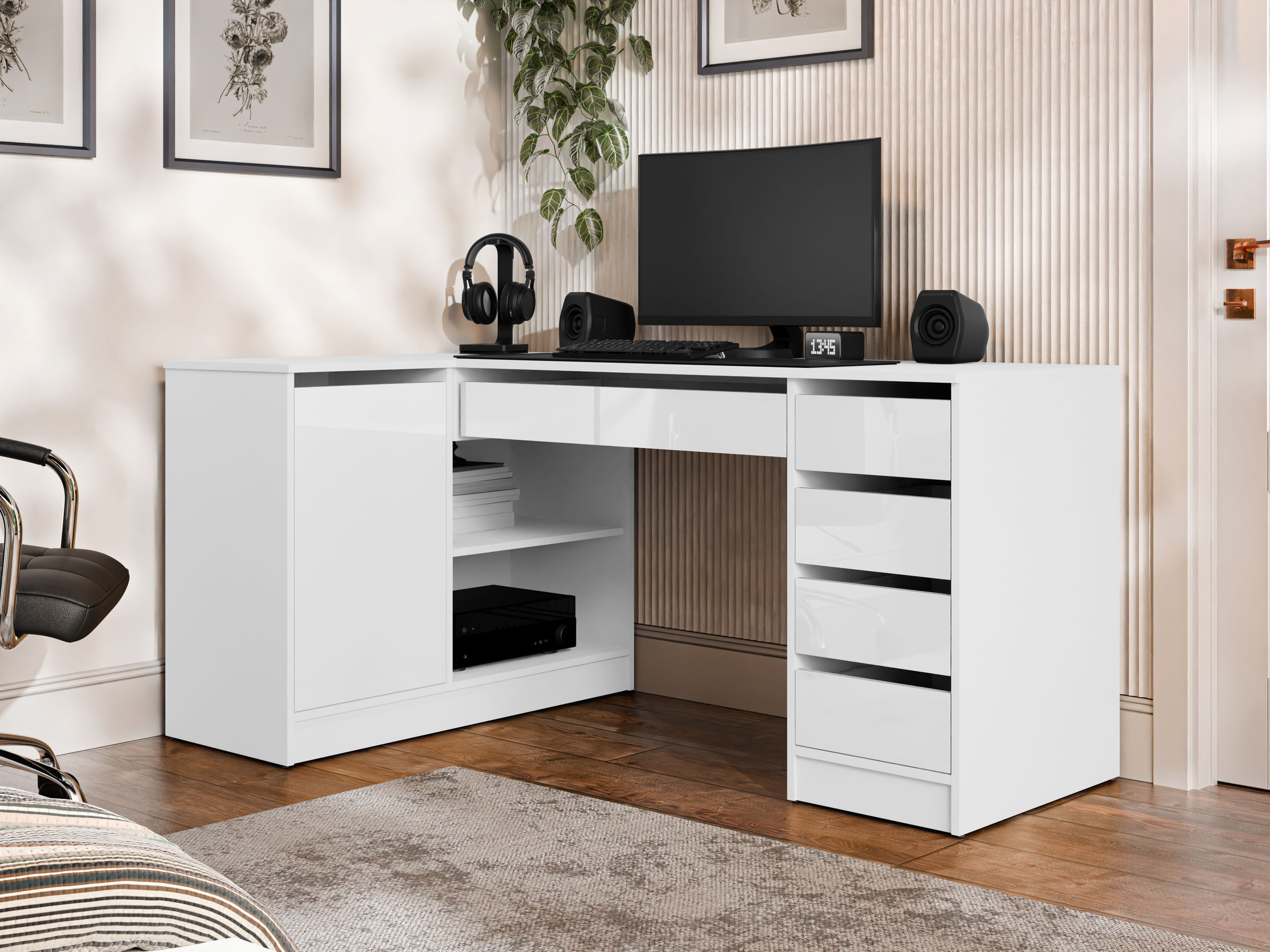 Eckschreibtisch Comfivo Terros III (Weiss glänzend + Weiss)