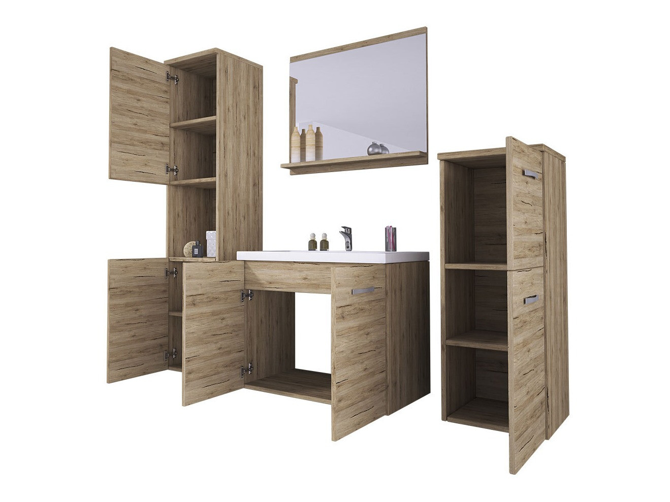 Badezimmer-Set Sarasota 108 (Matera grau + Kastanienholzoptik)