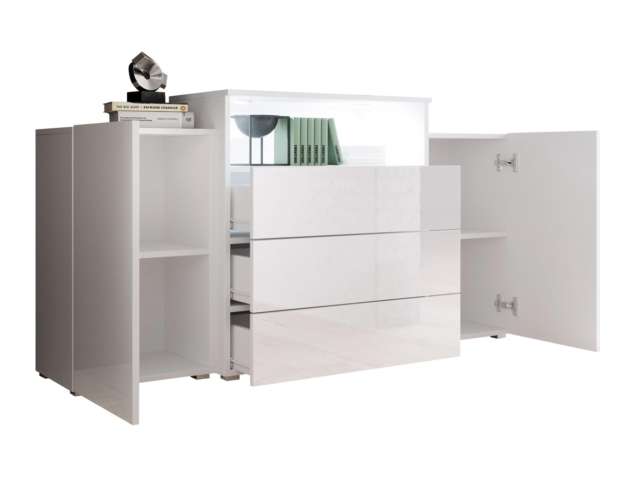 Kommode Sarasota 127 (Wotan-Eiche + Weiss glänzend)