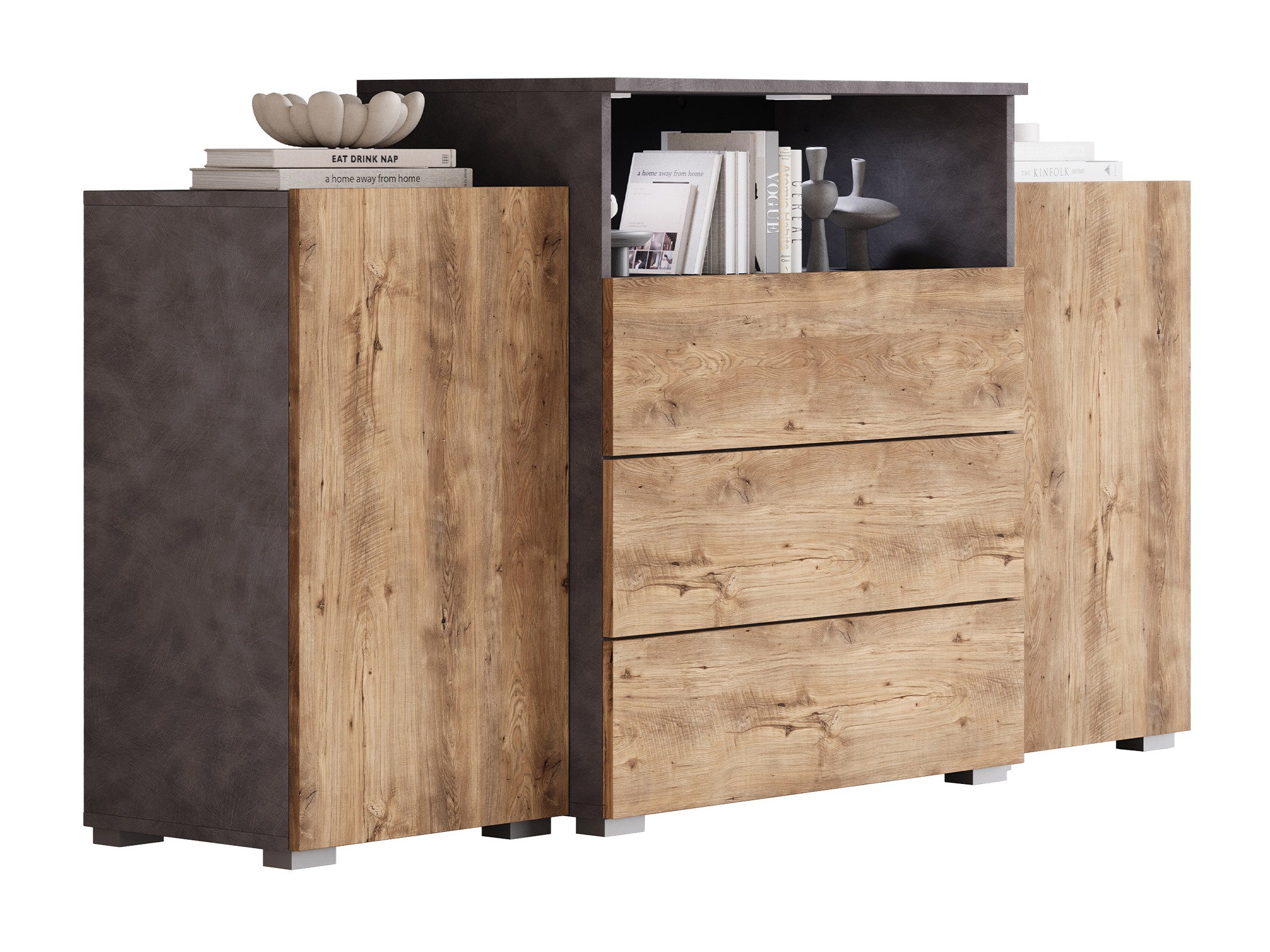 Kommoden Sarasota 127 (Matera grau + Kastanienholzoptik)