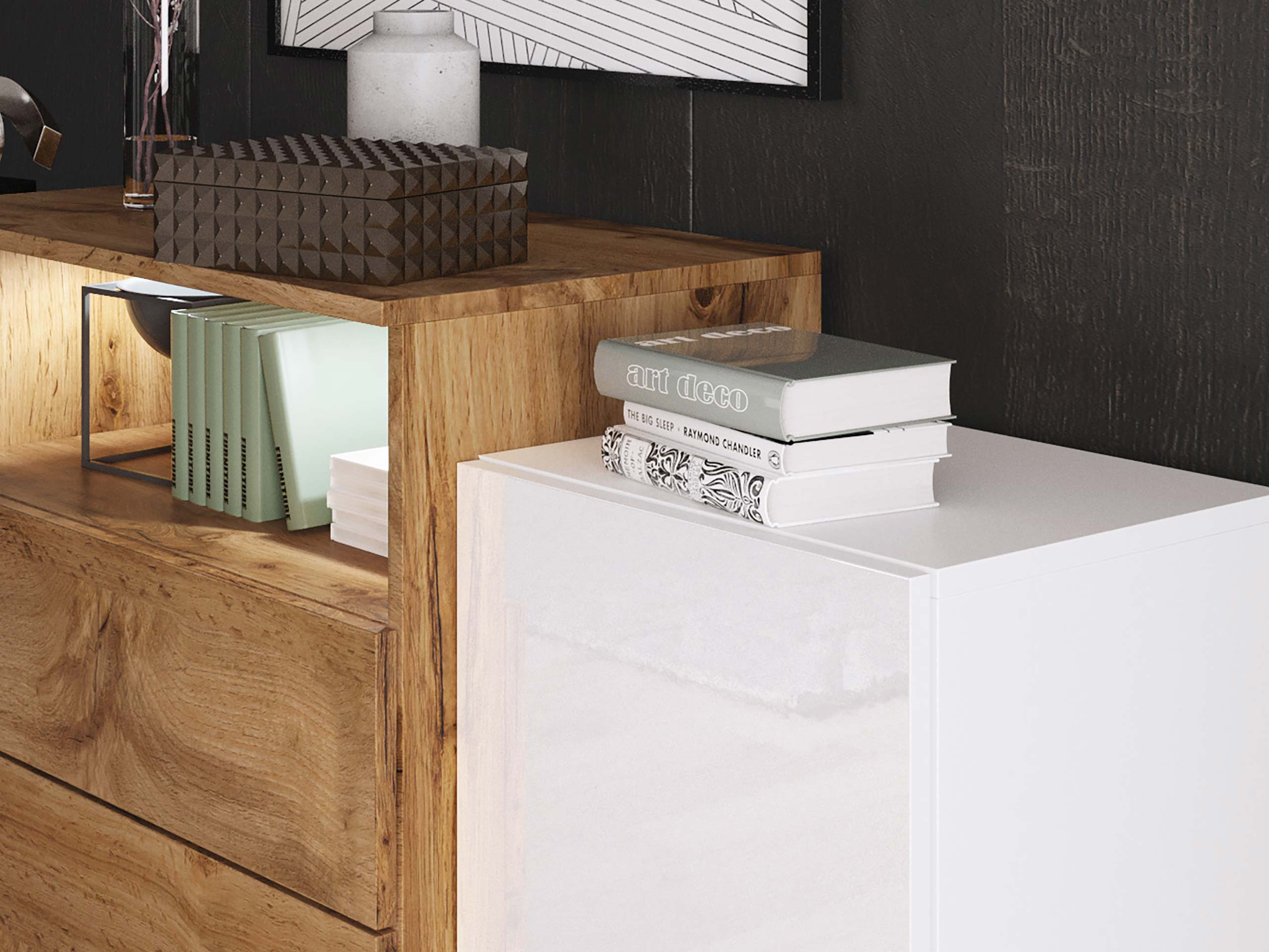 Kommoden Sarasota 127 (Weiss + Weiss glänzend)