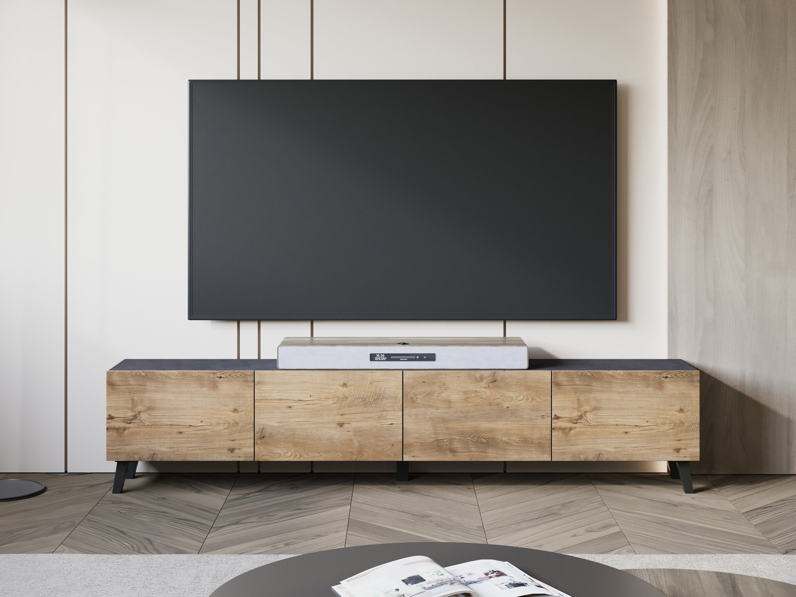 TV-Möbel Levtive 101 (Matera grau + Kastanienholzoptik)