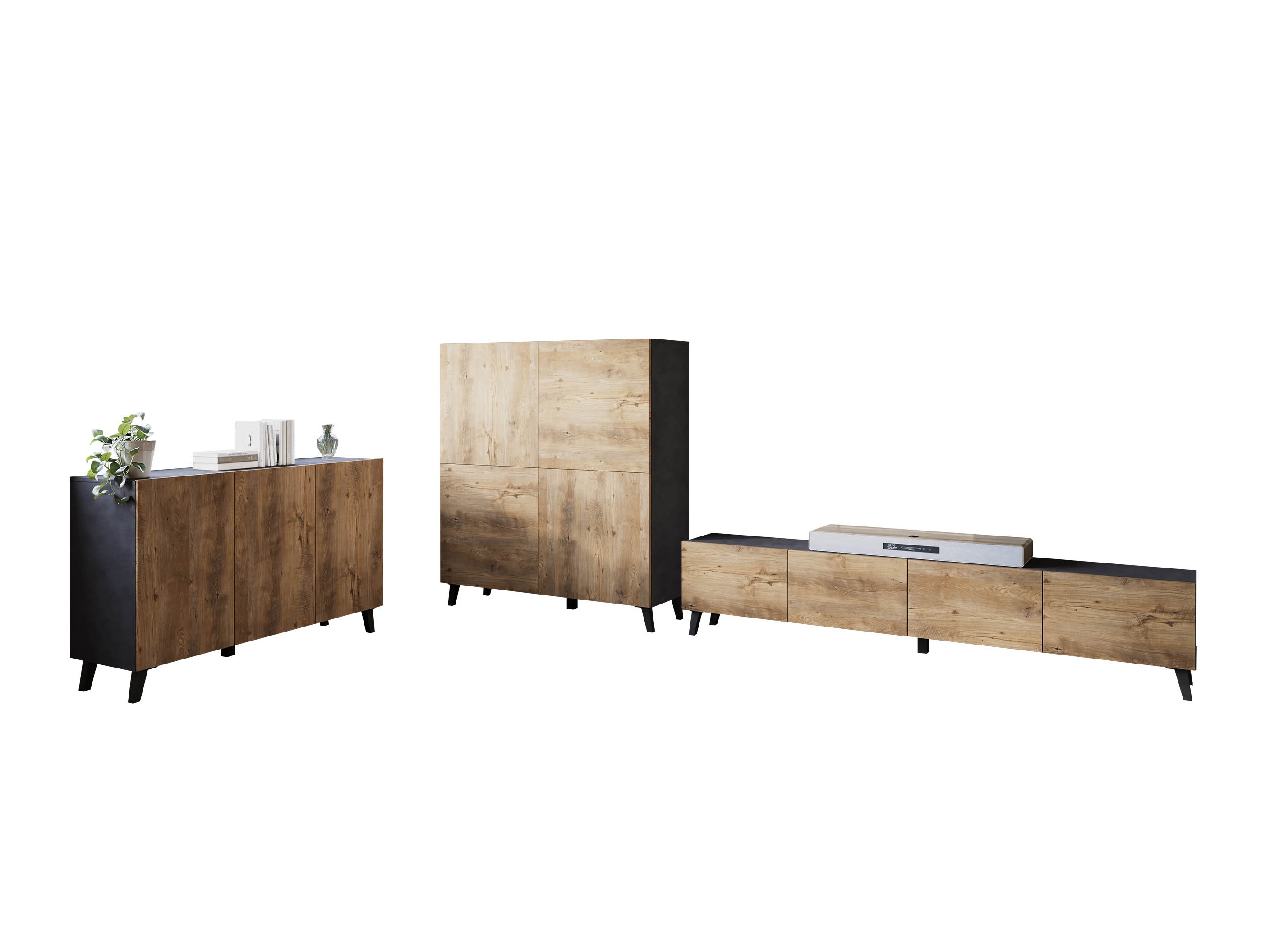 Wohnzimmer-Sets Levtive 105 (Matera grau + Kastanienholzoptik)