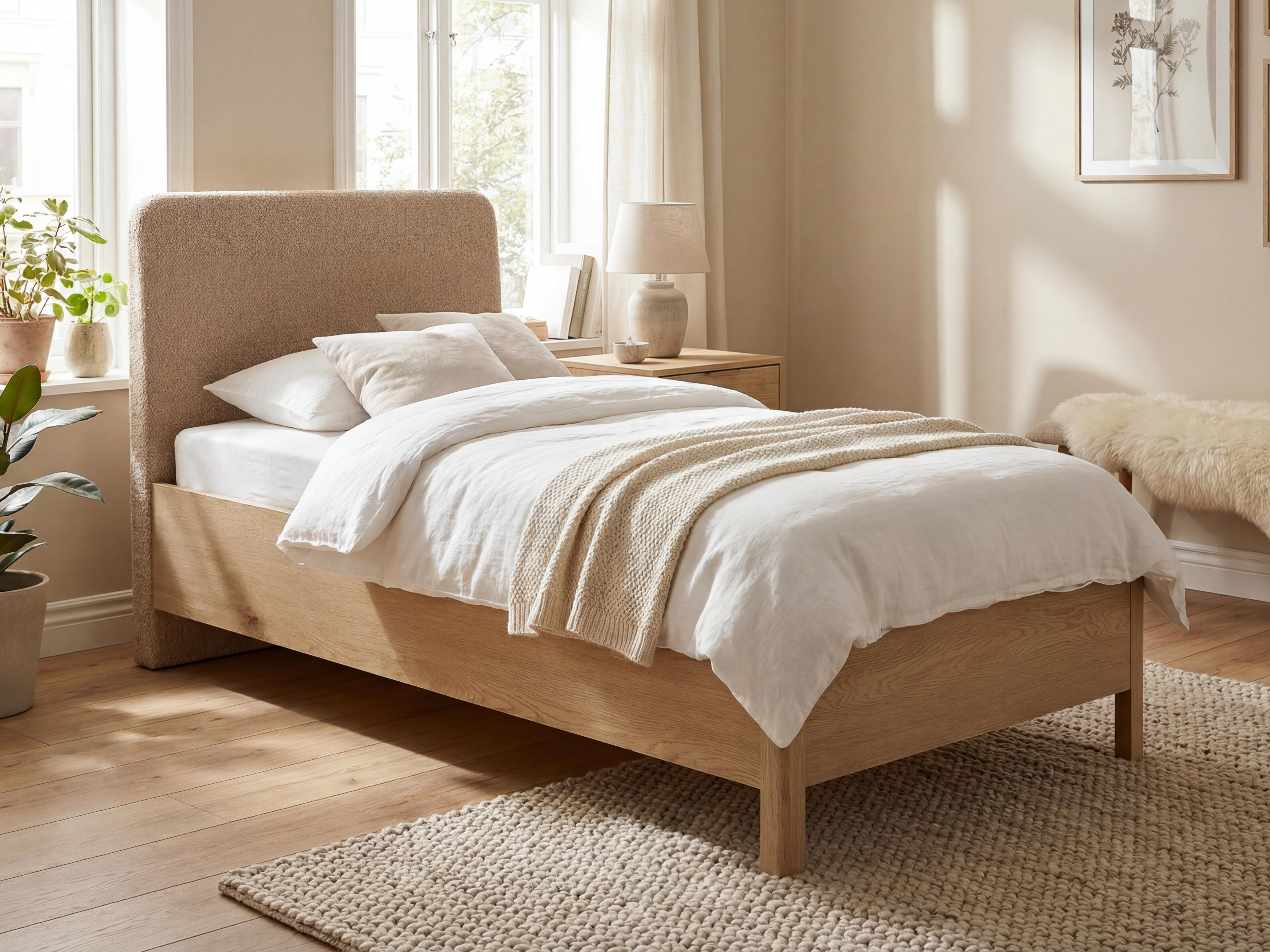 Bett Ruvcamu 118 (Eichenholzoptik + Beige)
