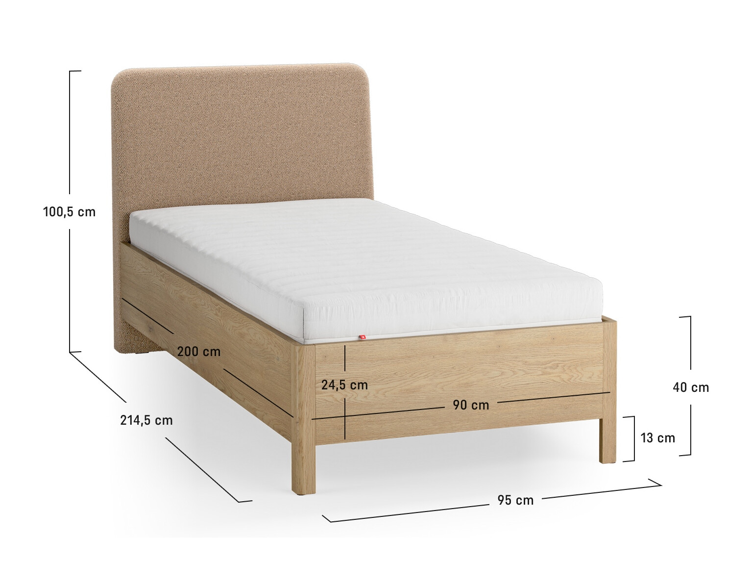 Bett Ruvcamu 118 (Eichenholzoptik + Beige)