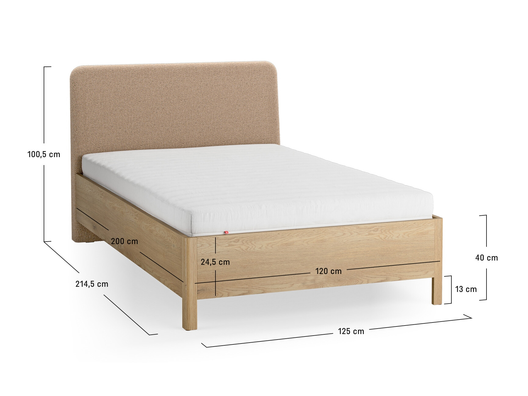 Bett Ruvcamu 118 (Eichenholzoptik + Ecru weiss)
