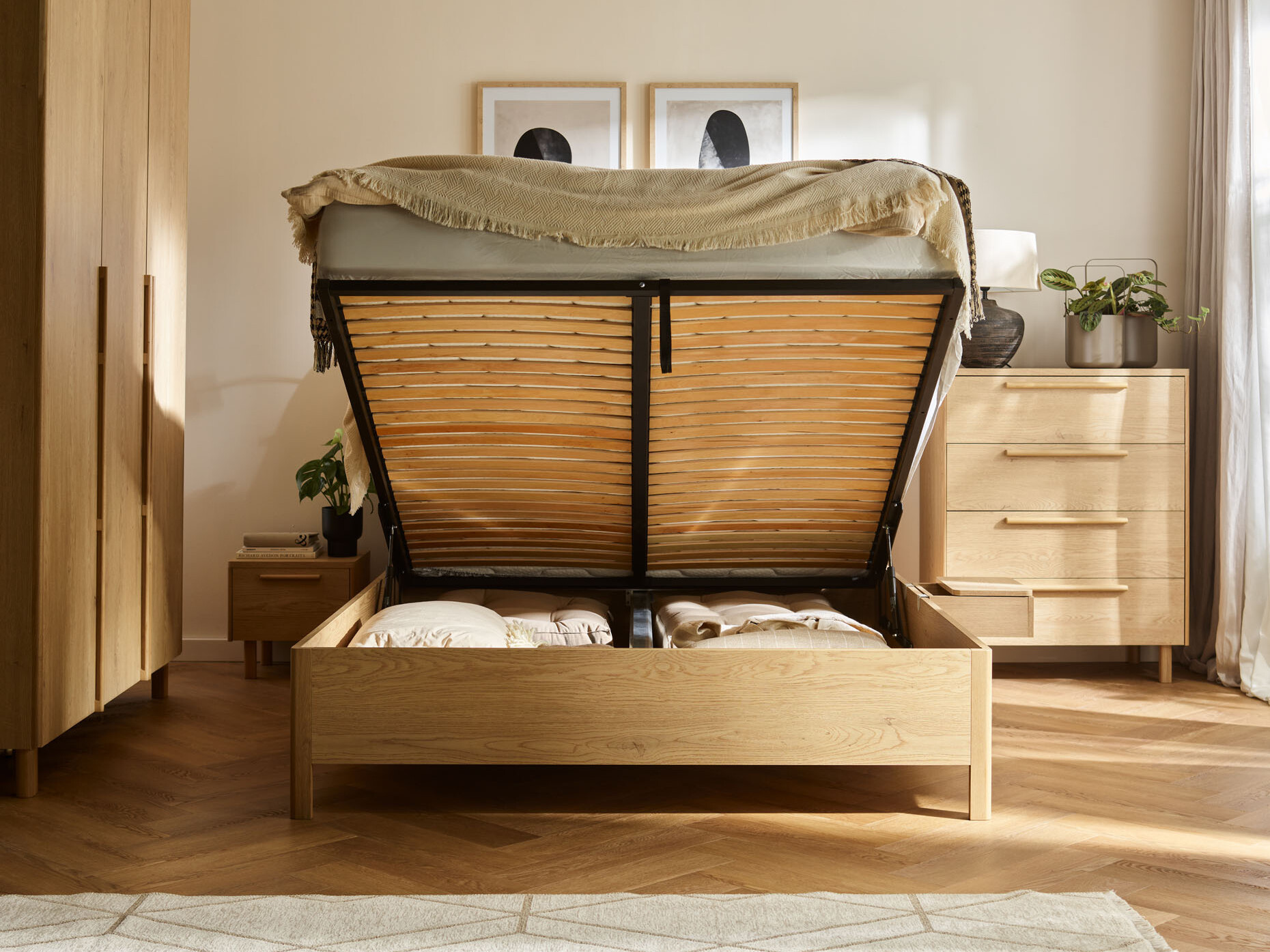 Bett Ruvcamu 118 (Eichenholzoptik + Taupe)