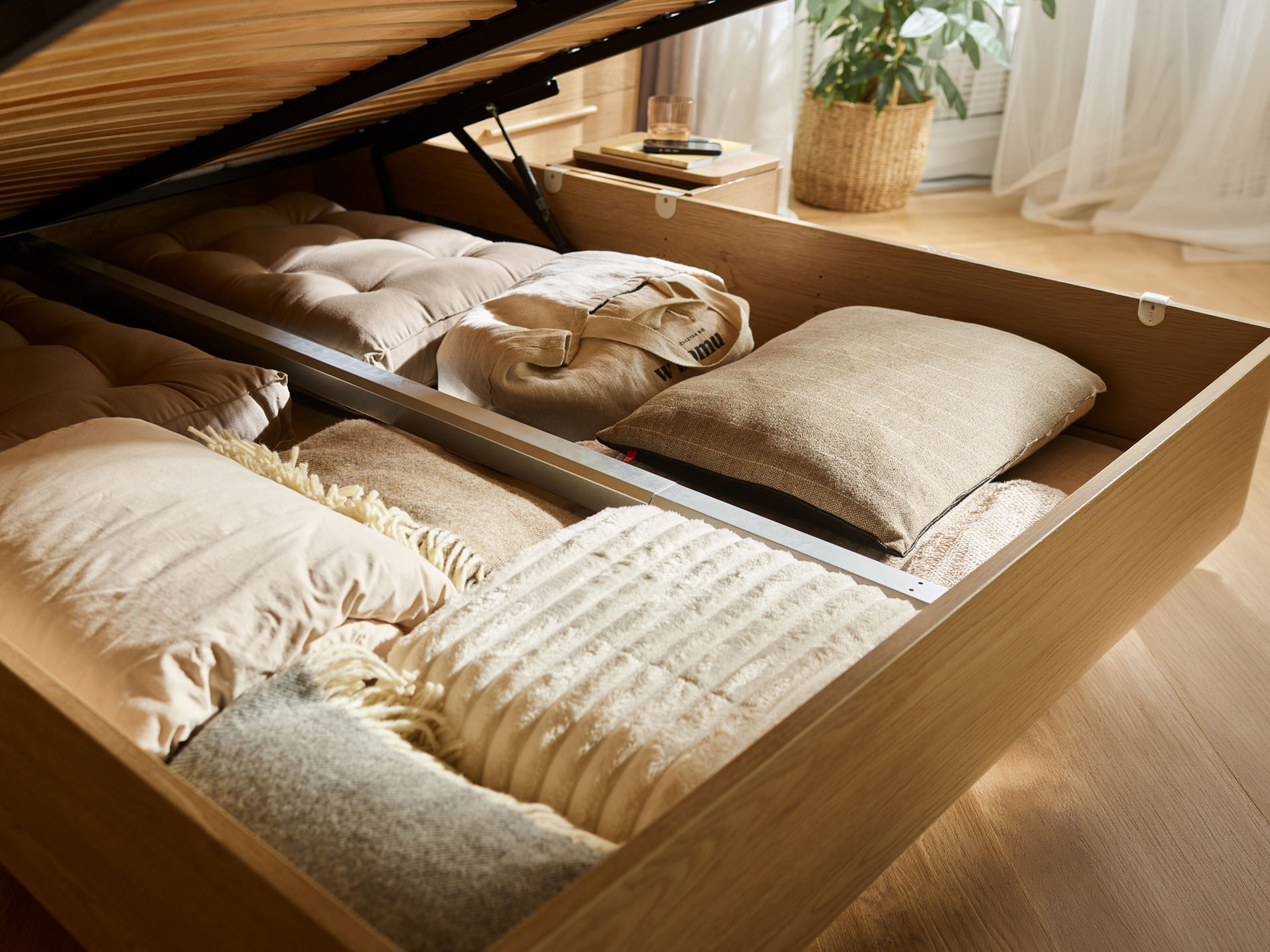 Bett Ruvcamu 118 (Eichenholzoptik + Taupe)
