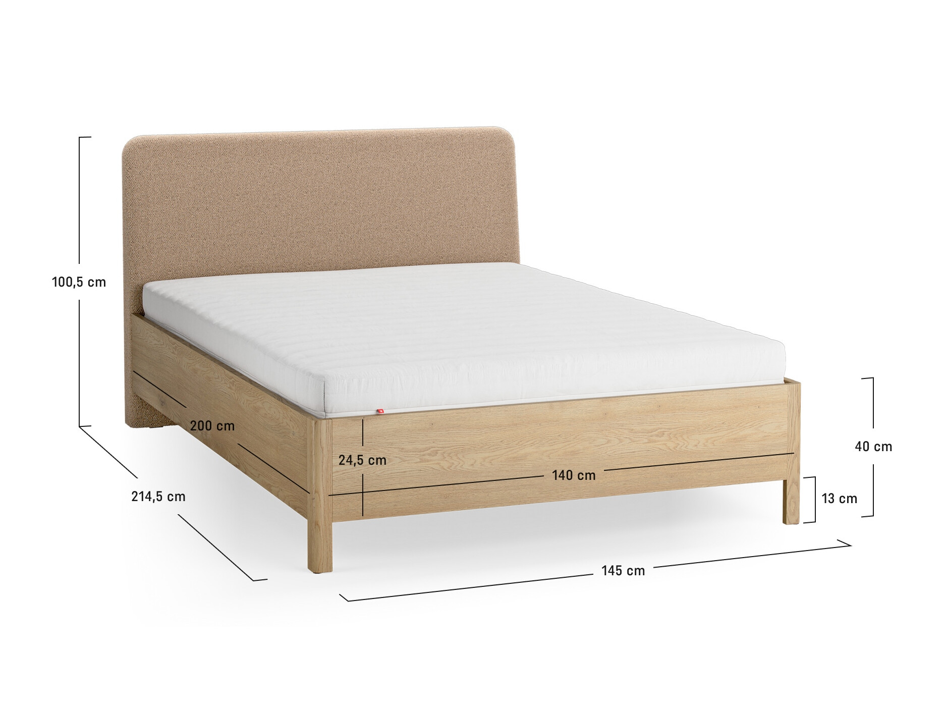 Bett Ruvcamu 118 (Eichenholzoptik + Taupe)