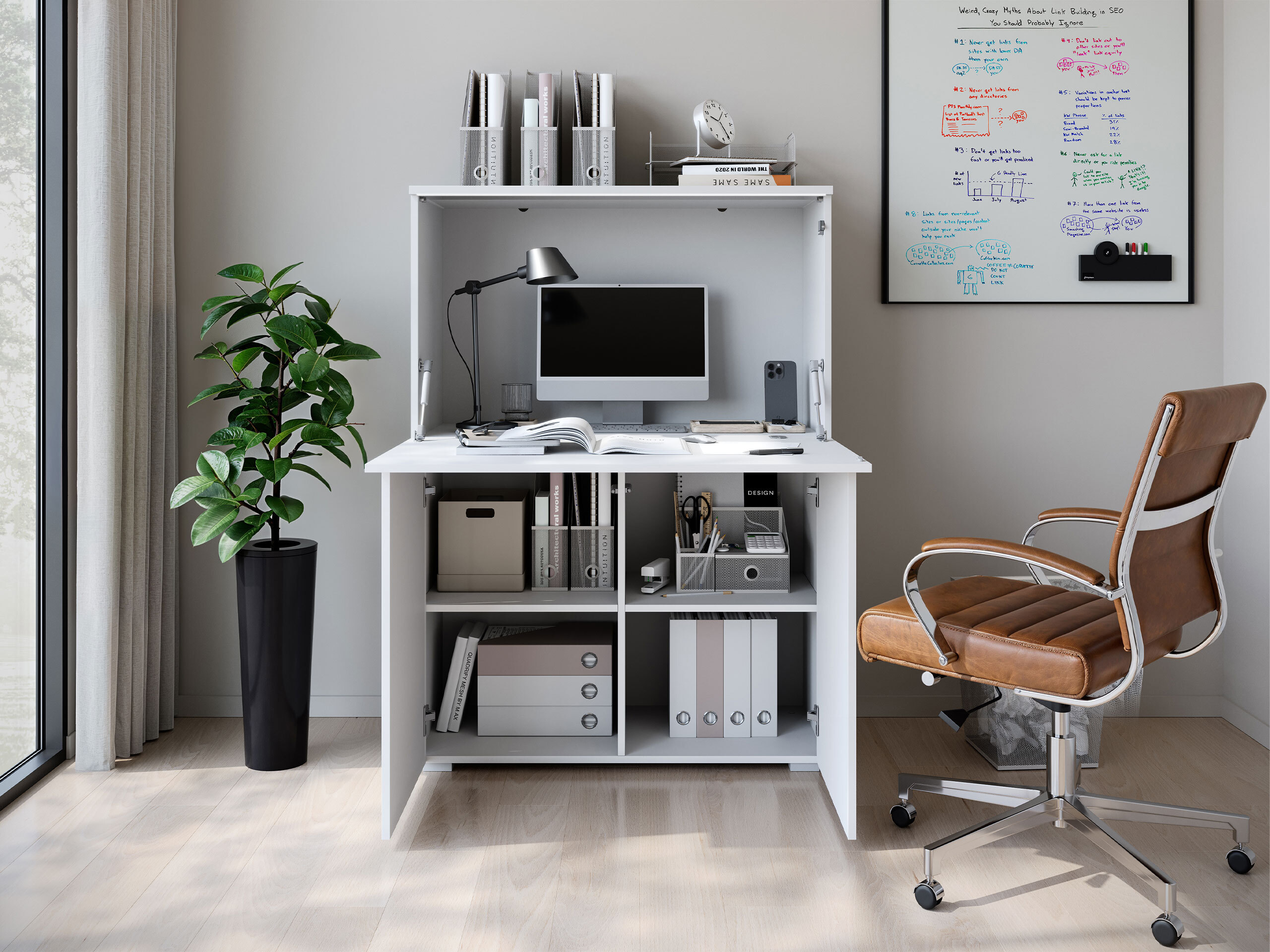 Sideboard Mirfivo 107 (Weiss + Weiss glänzend)