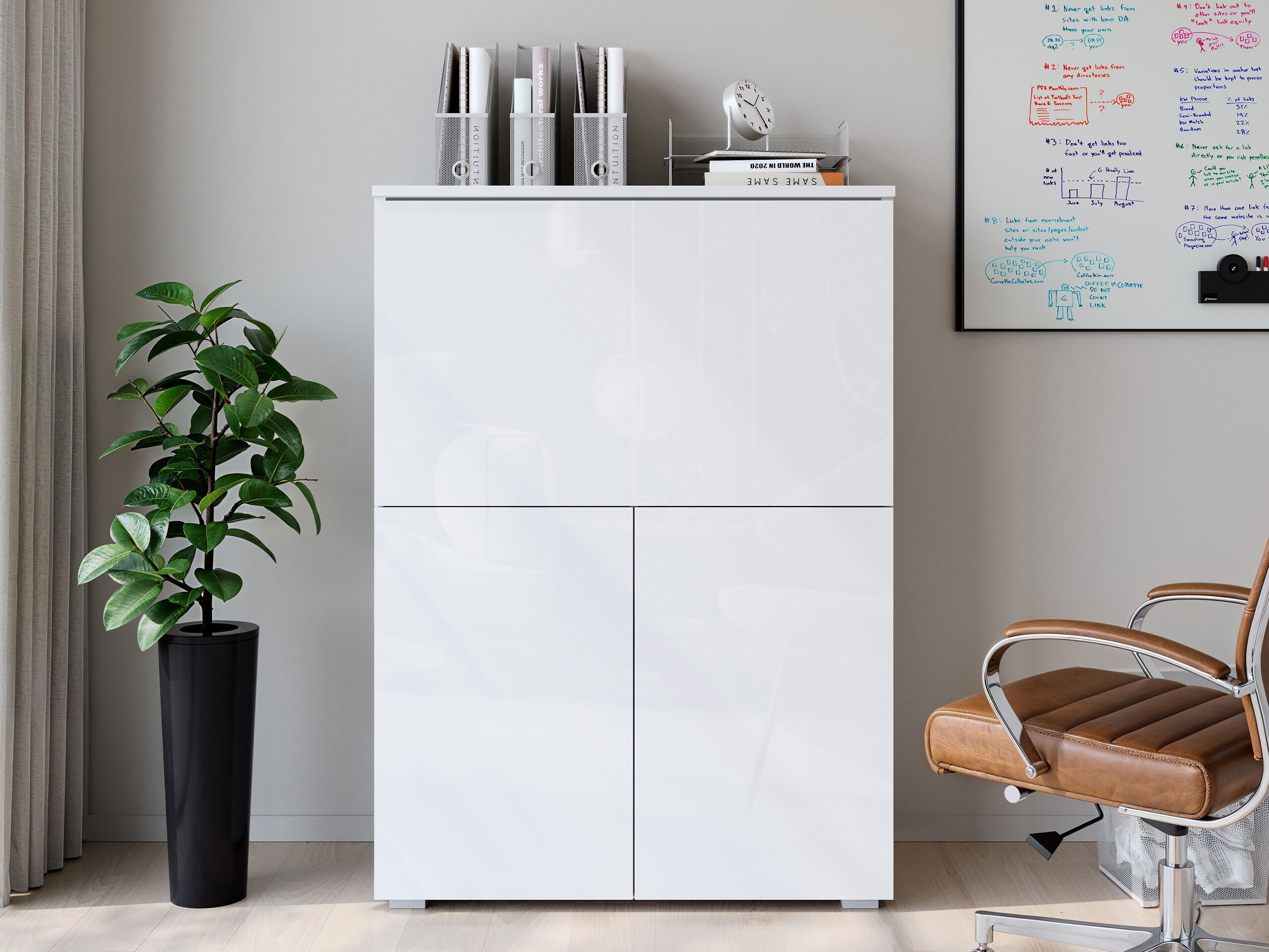 Sideboard Mirfivo 107 (Weiss + Weiss glänzend)