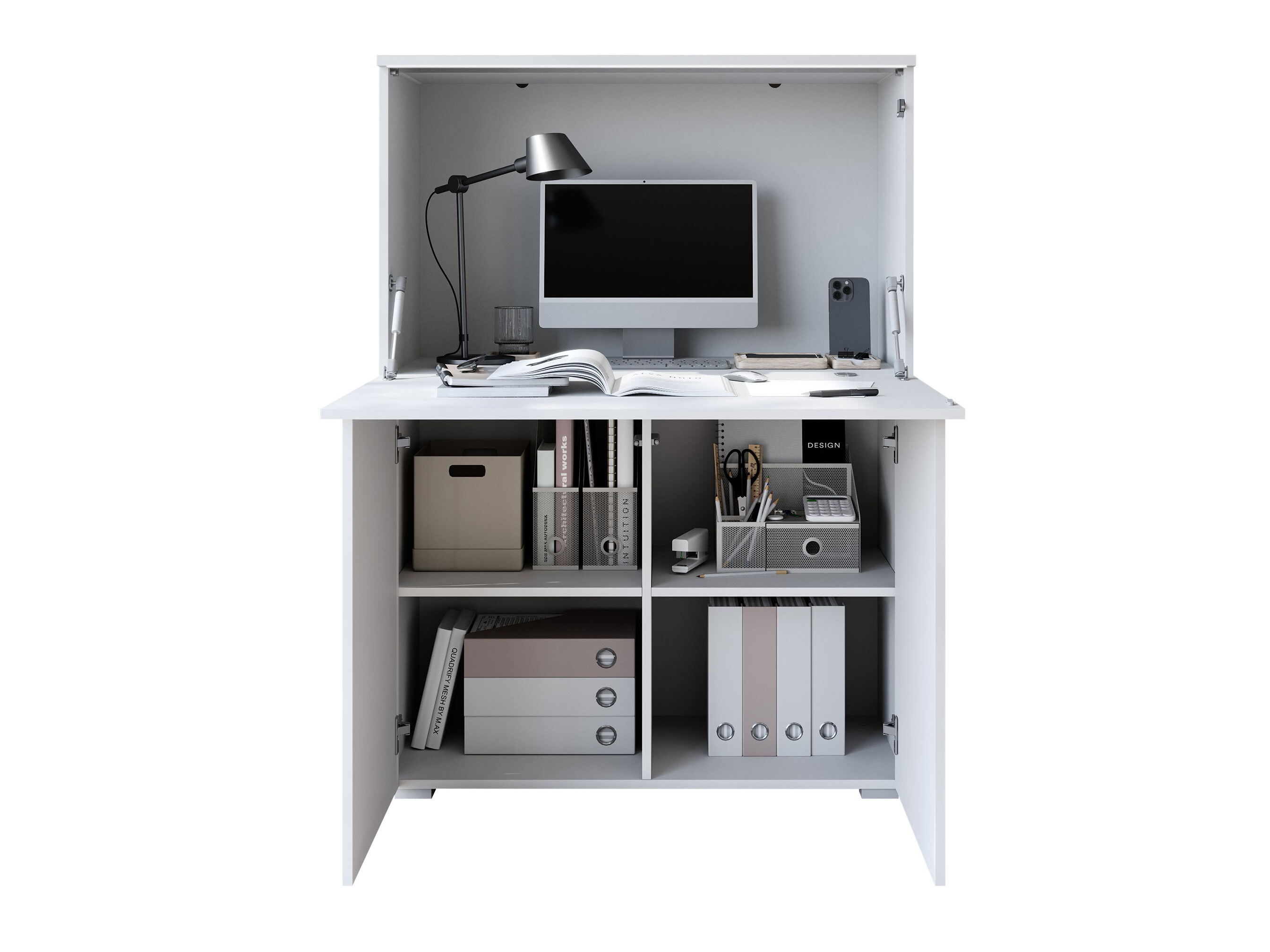 Sideboard Mirfivo 107 (Weiss + Weiss glänzend)