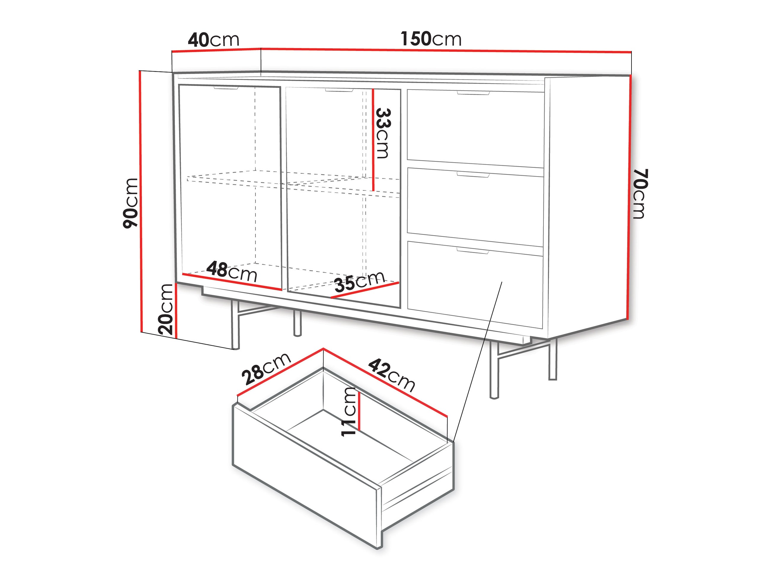 Kommoden Floelbe 101 (Eichenholzoptik)