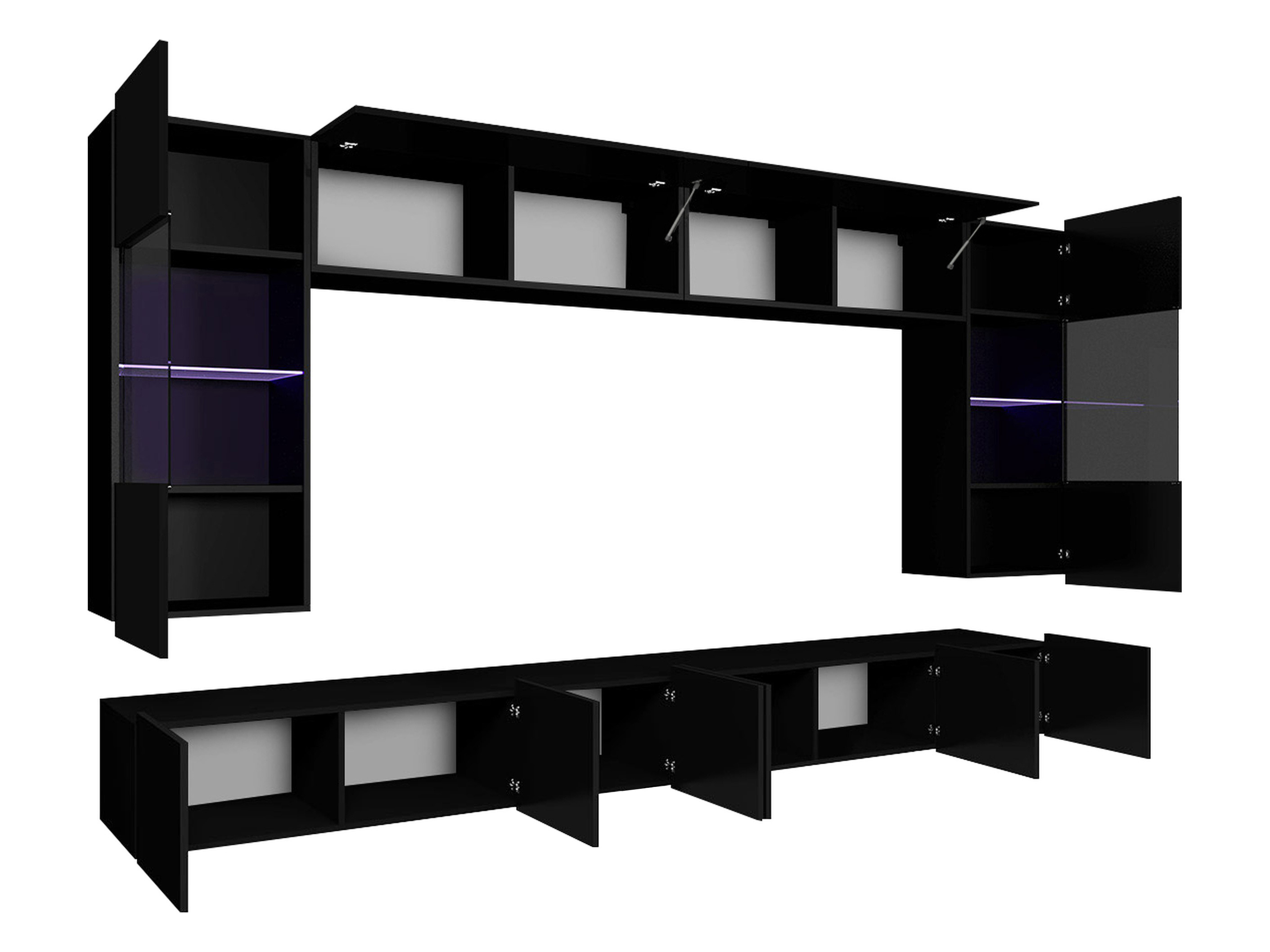 Wohnzimmer-Sets Remus I (Schwarz + Schwarz glänzend)