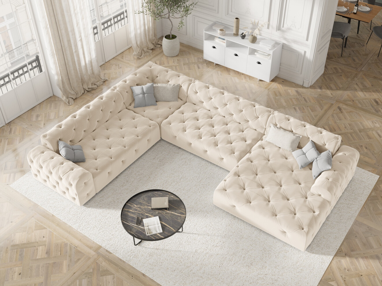 Chesterfield ecksofa Beckley 367 (Opera Cremefarben)