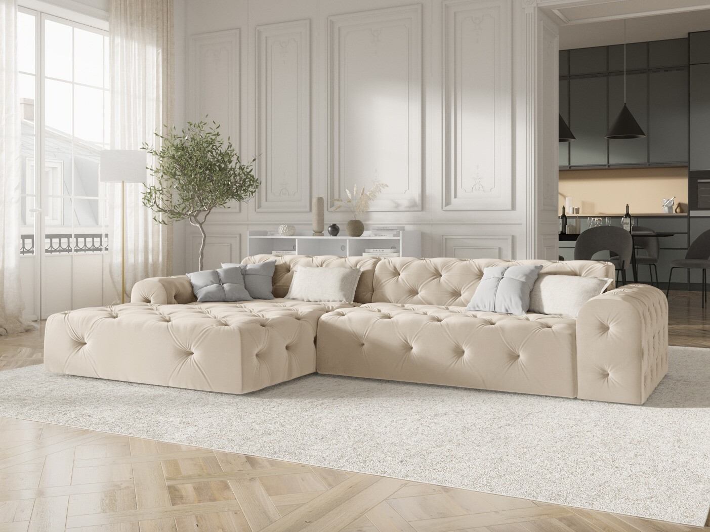 Chesterfield ecksofa Beckley 368 (Opera Cremefarben)