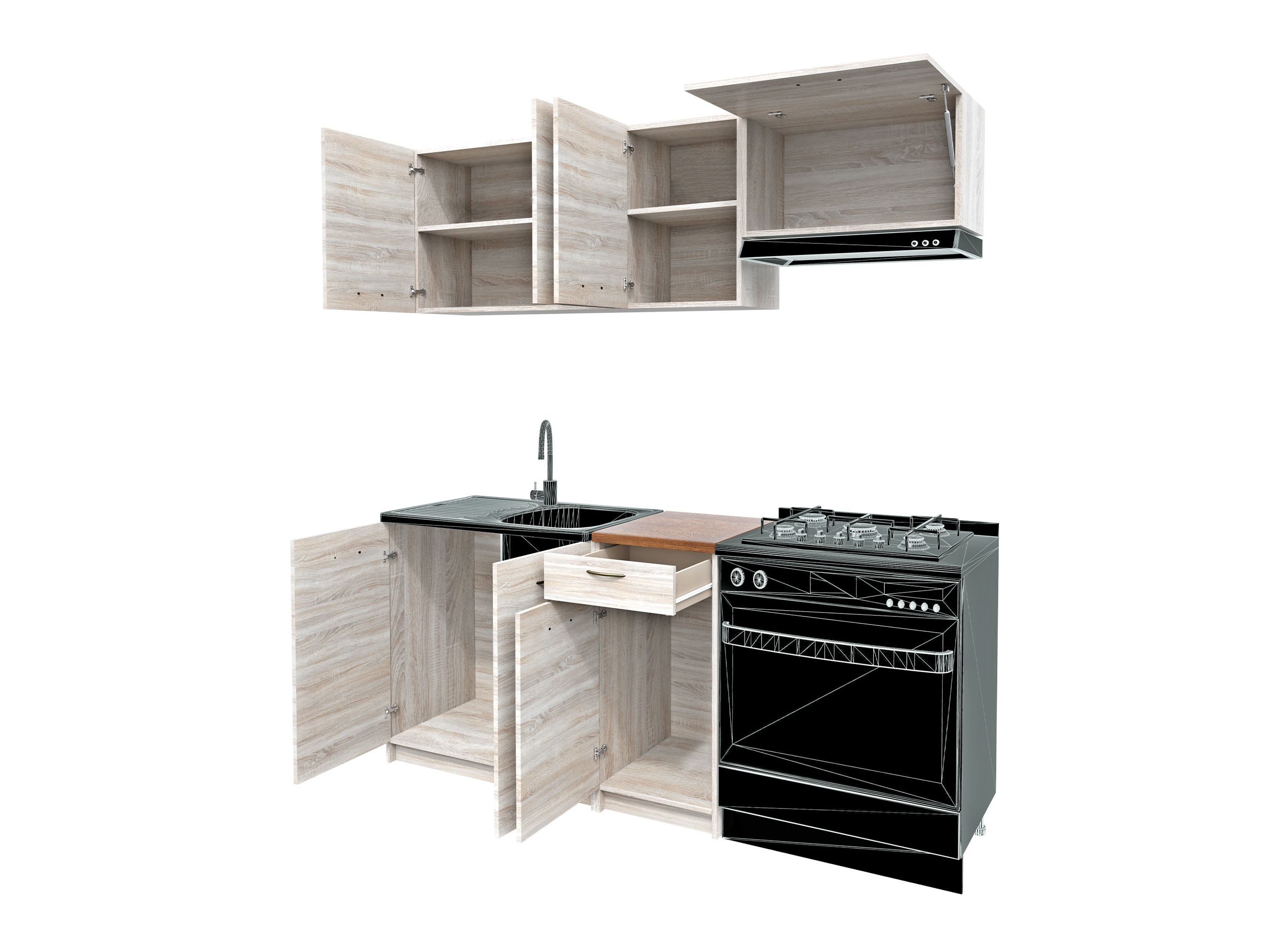Küchenzeile Ota (Sonoma eichenholz + Beige)