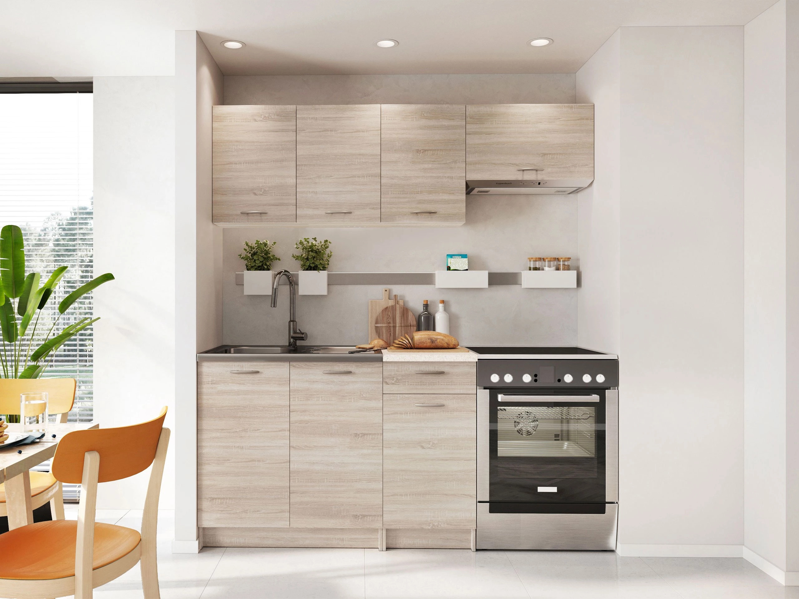 Küchenzeile Ota (Sonoma eichenholz + Beige)