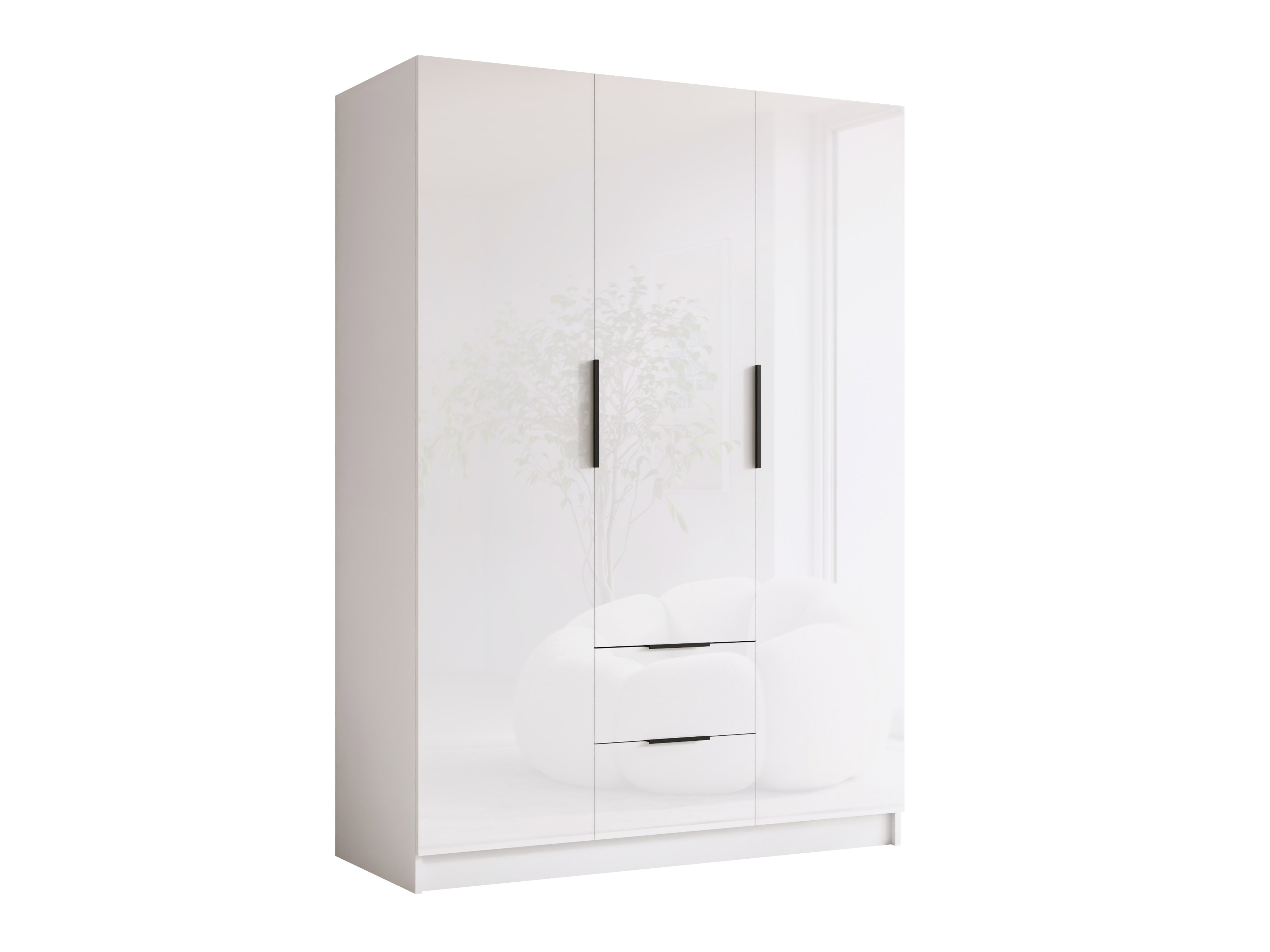 Kleiderschrank Closico Calvron I (Weiss + Weiss glänzend)