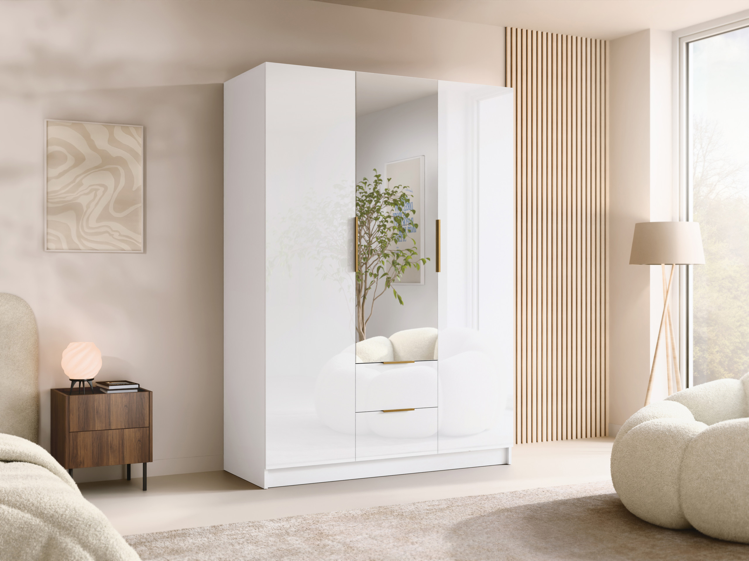 Kleiderschrank Closico Calvron II (Weiss + Weiss glänzend)