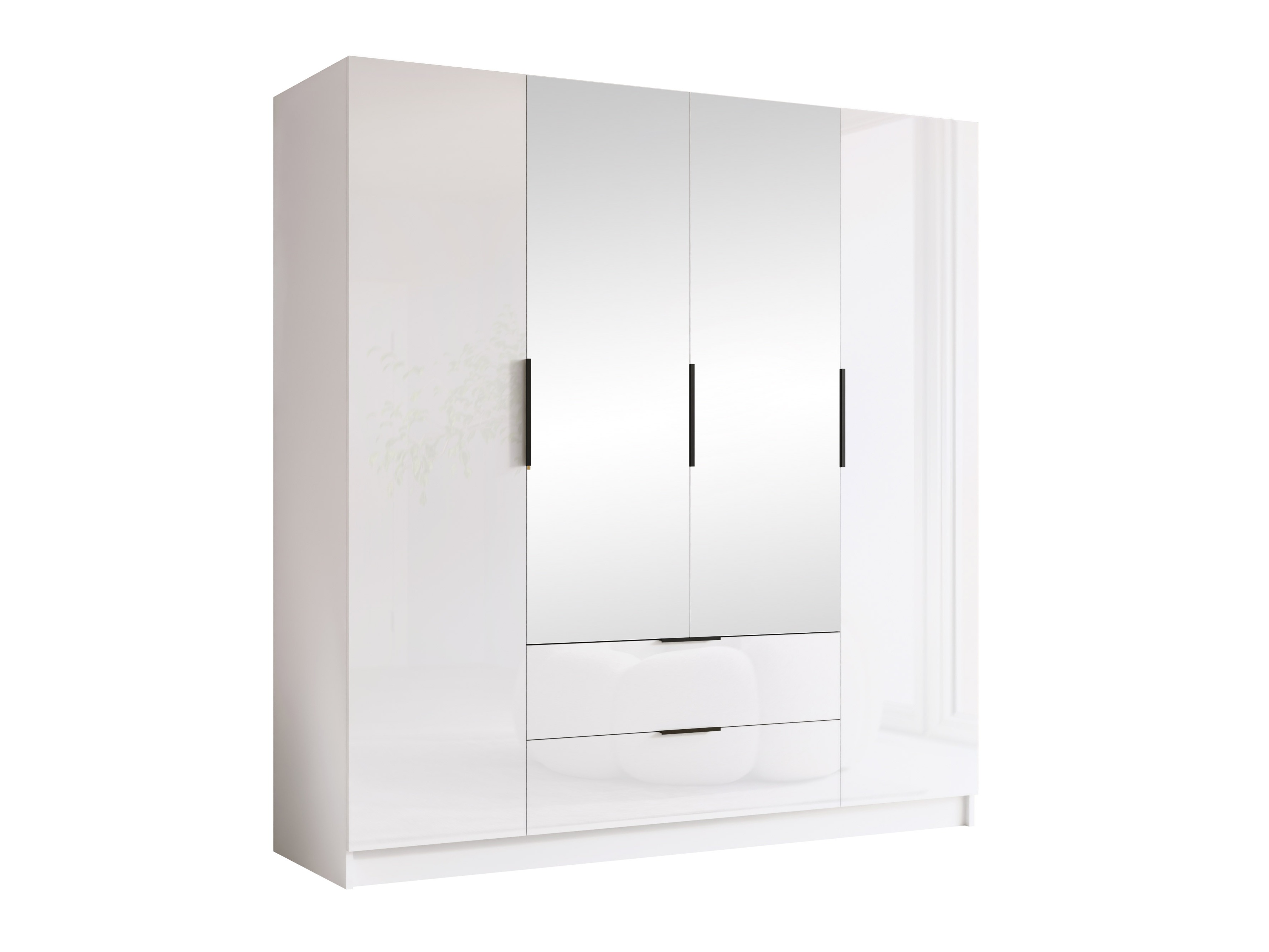Kleiderschrank Closico Cadron II (Weiss + Weiss glänzend)