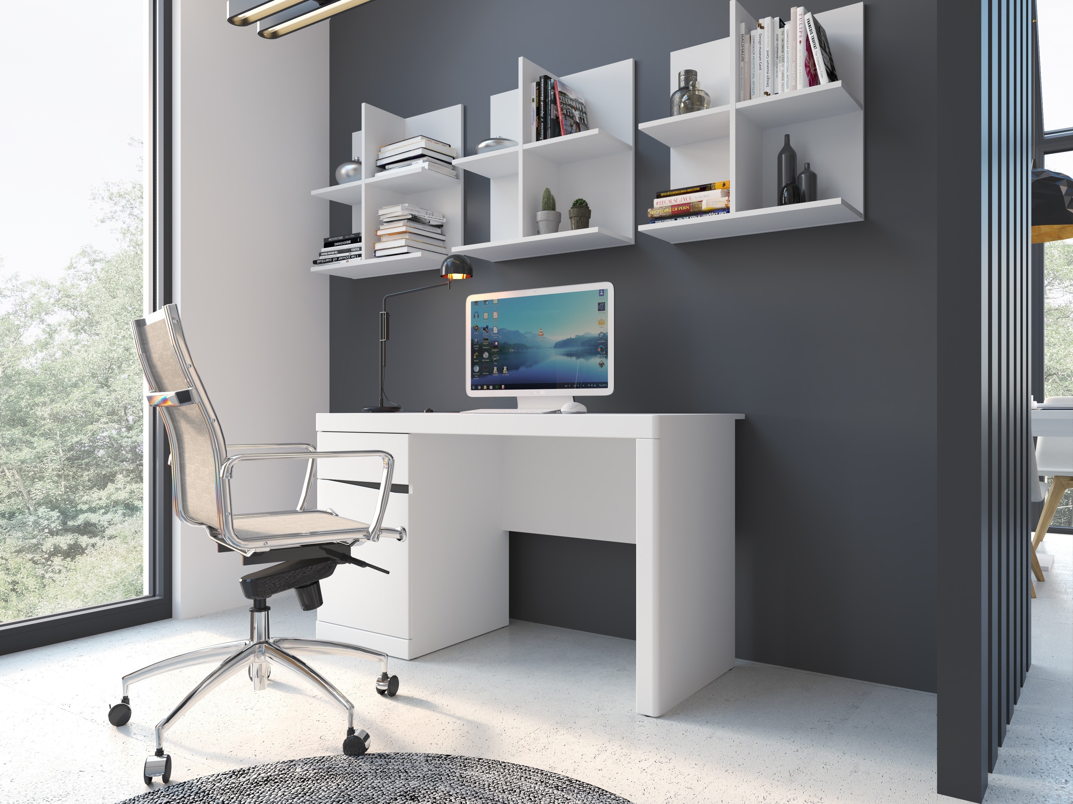 Büro-Set Venlori 130 (Weiss + Graphit)