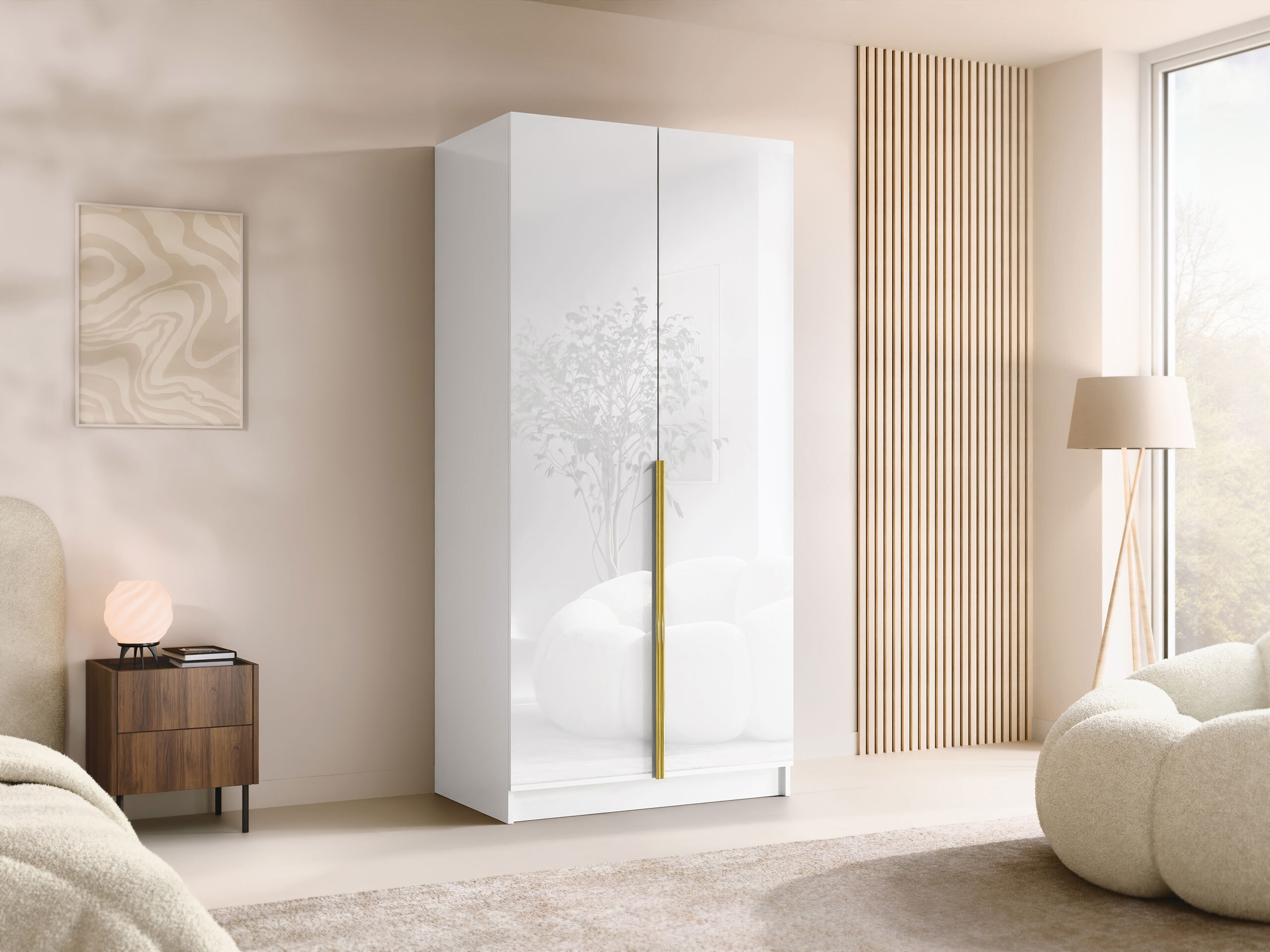Kleiderschrank Closico Staton I (Weiss + Weiss glänzend)