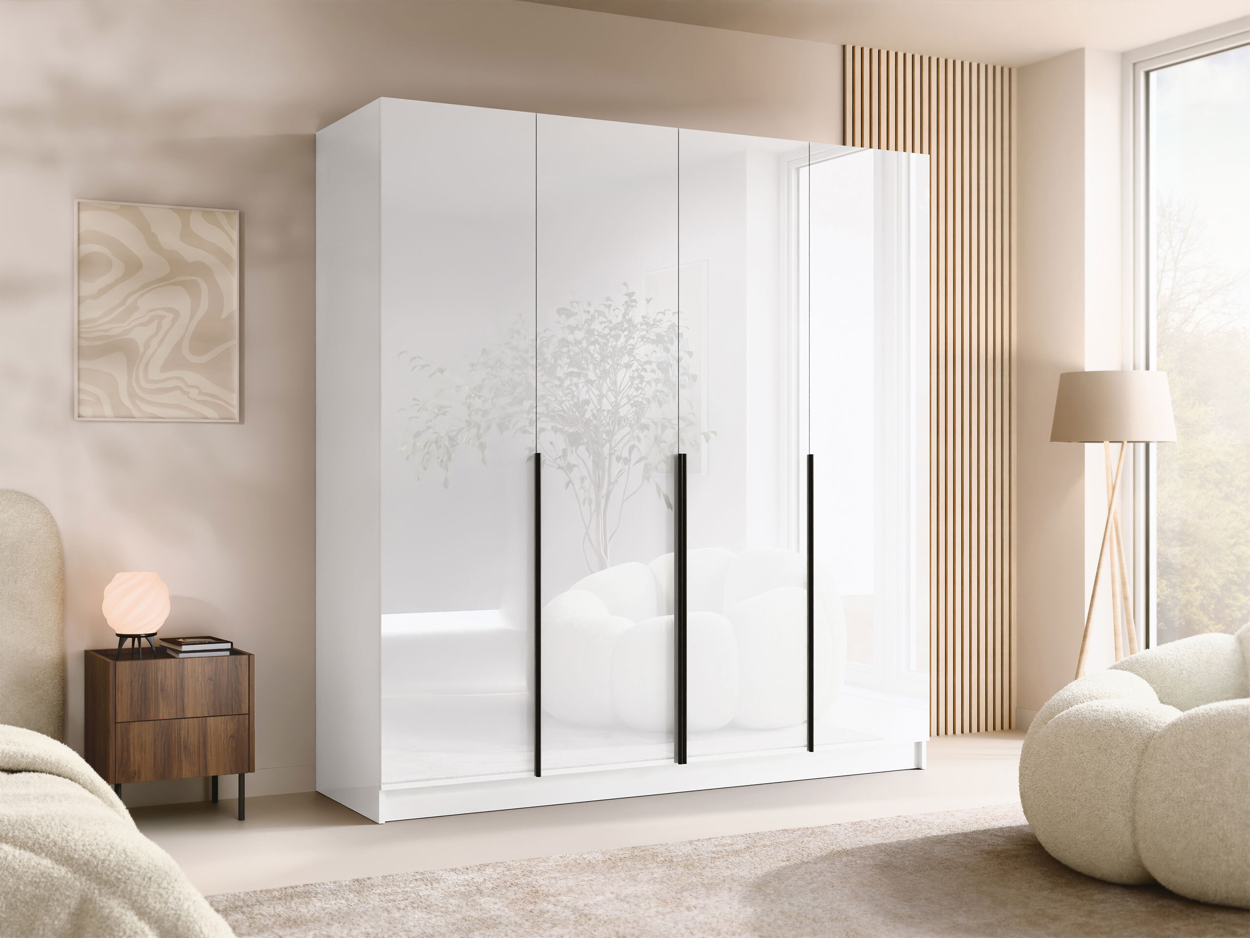 Kleiderschrank Closico Navor I (Weiss + Weiss glänzend)