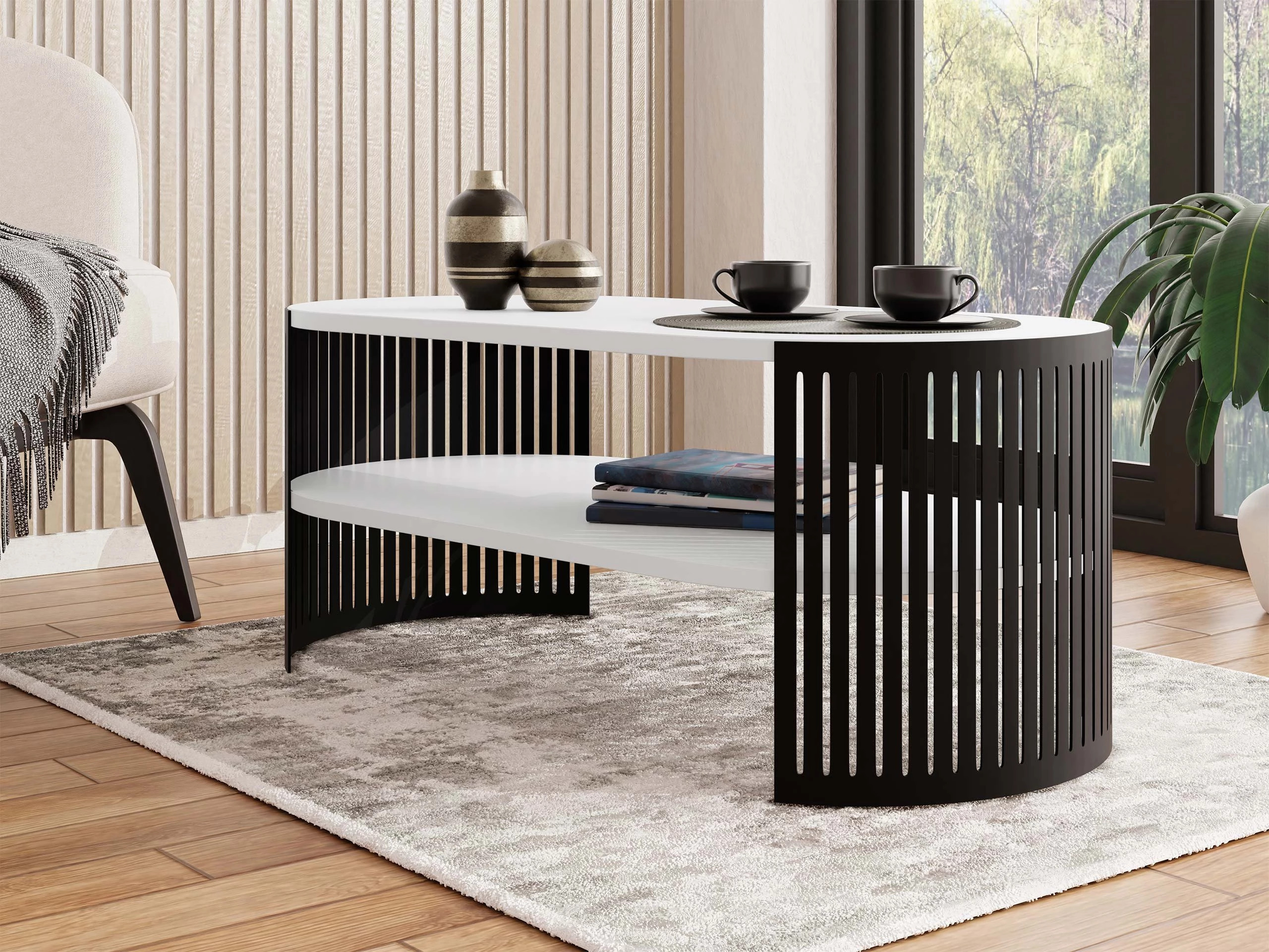 Couchtisch Civer III (Schwarz + Weiss)
