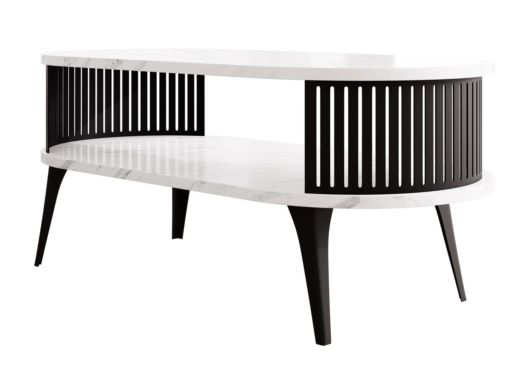 Couchtisch Vitum III (Schwarz + Weisser Marmor)