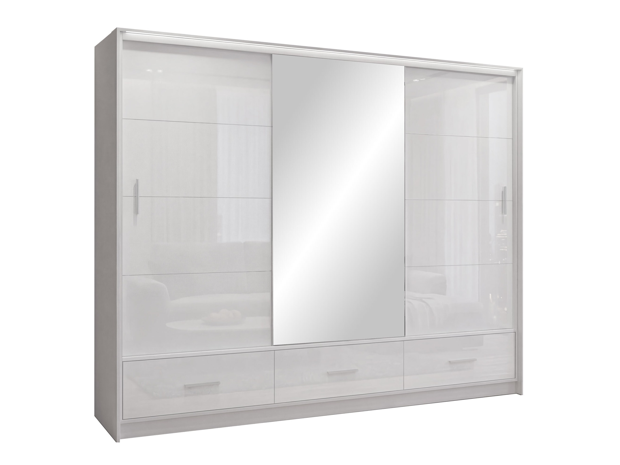 Kleiderschrank Honolulu 203 (Weiss + Weiss glänzend)