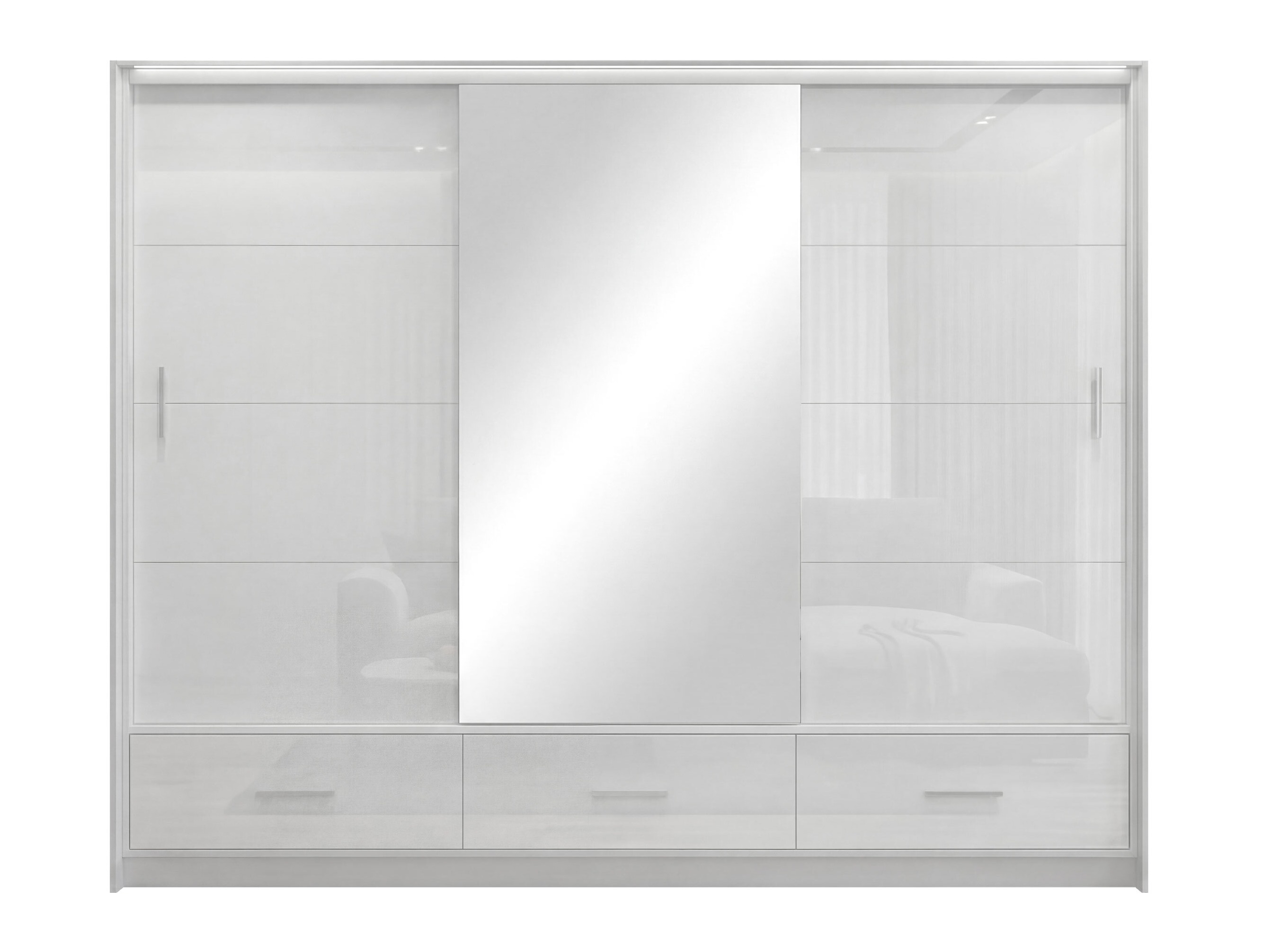 Kleiderschrank Honolulu 203 (Weiss + Weiss glänzend)